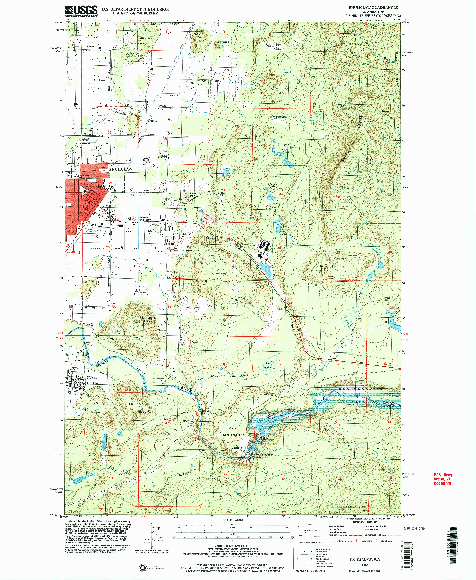 USGS 1:24000-SCALE QUADRANGLE FOR ENUMCLAW, WA 1997