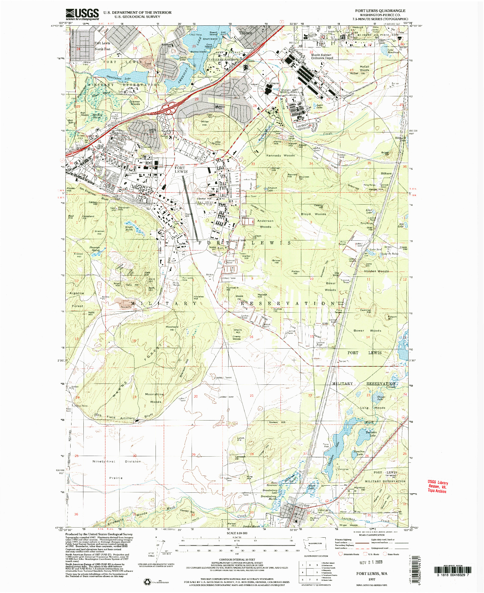 USGS 1:24000-SCALE QUADRANGLE FOR FORT LEWIS, WA 1997