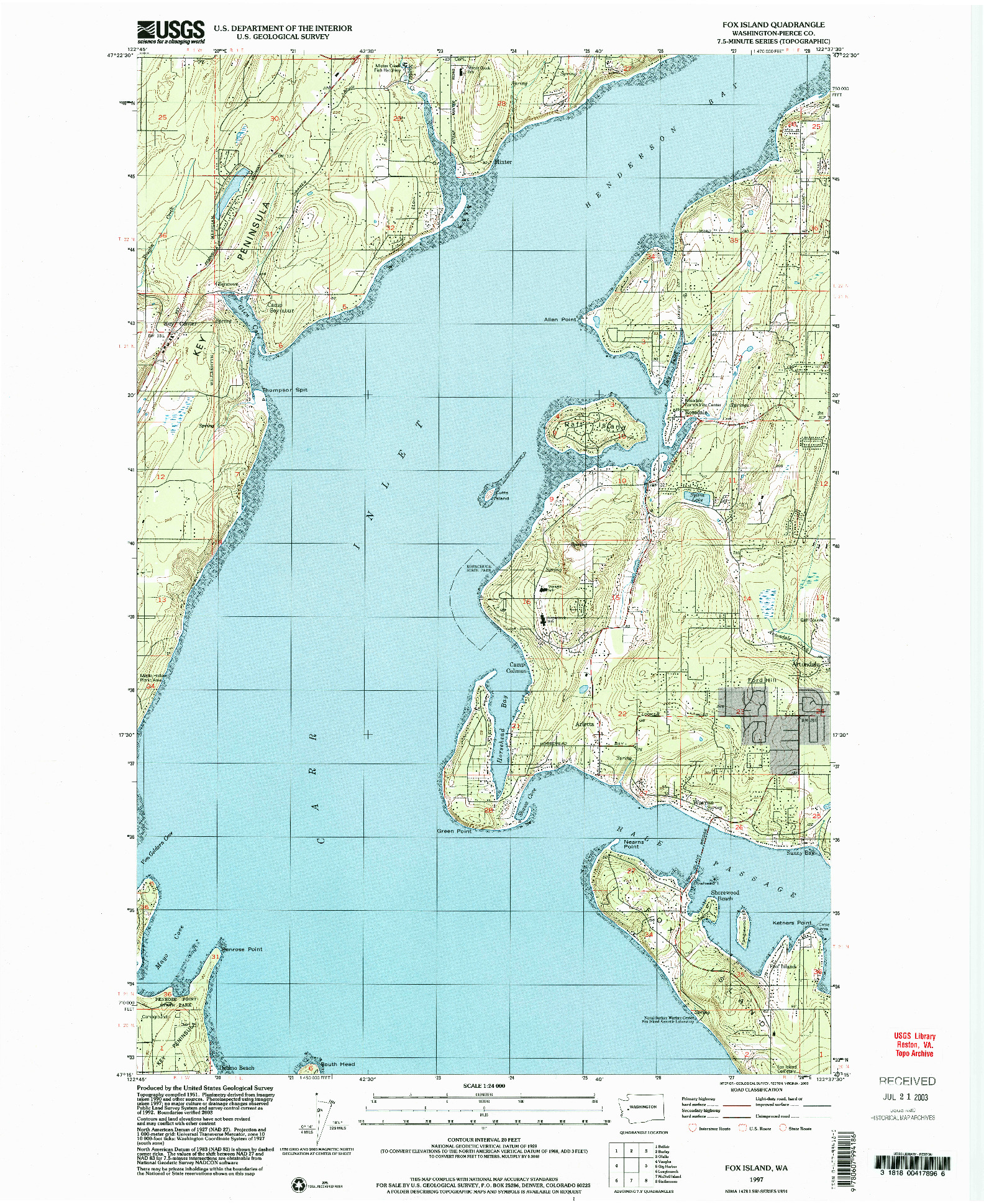 USGS 1:24000-SCALE QUADRANGLE FOR FOX ISLAND, WA 1997
