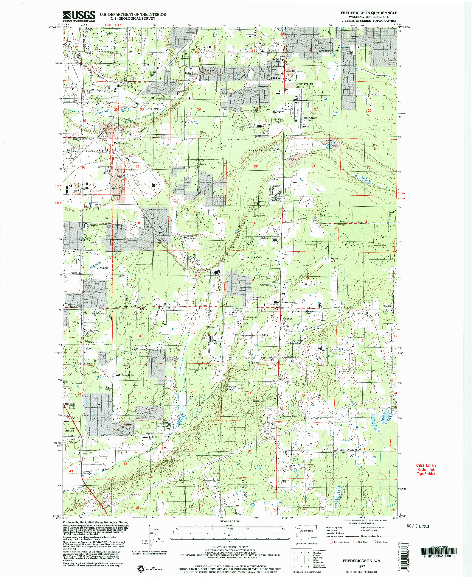 USGS 1:24000-SCALE QUADRANGLE FOR FREDERICKSON, WA 1997