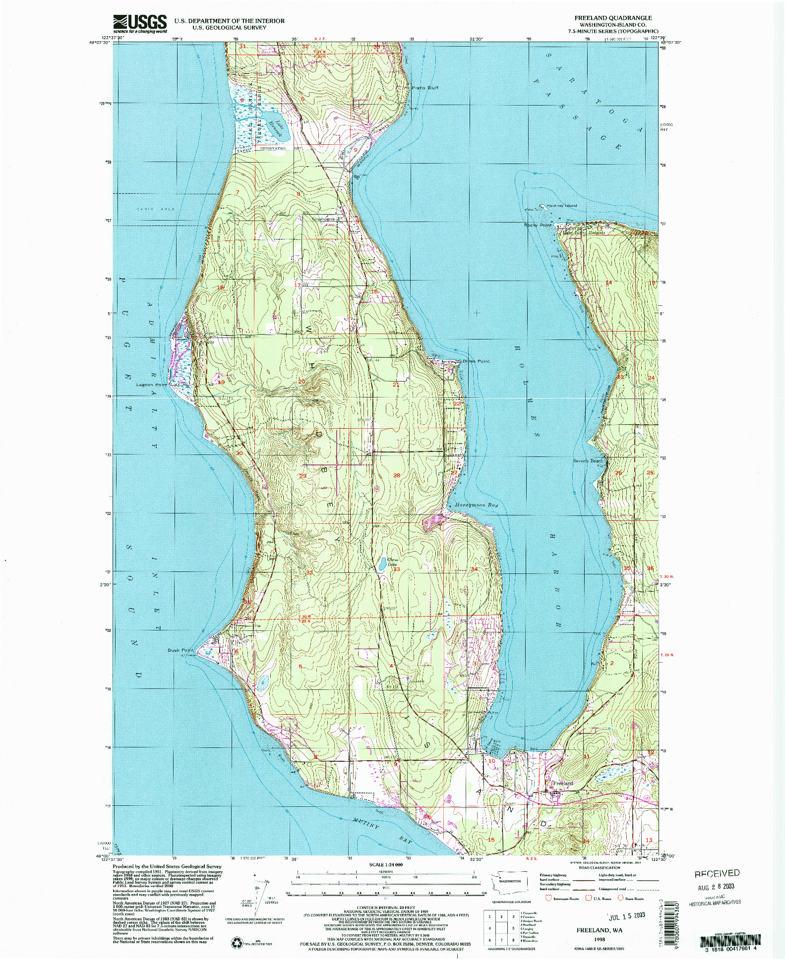 USGS 1:24000-SCALE QUADRANGLE FOR FREELAND, WA 1998