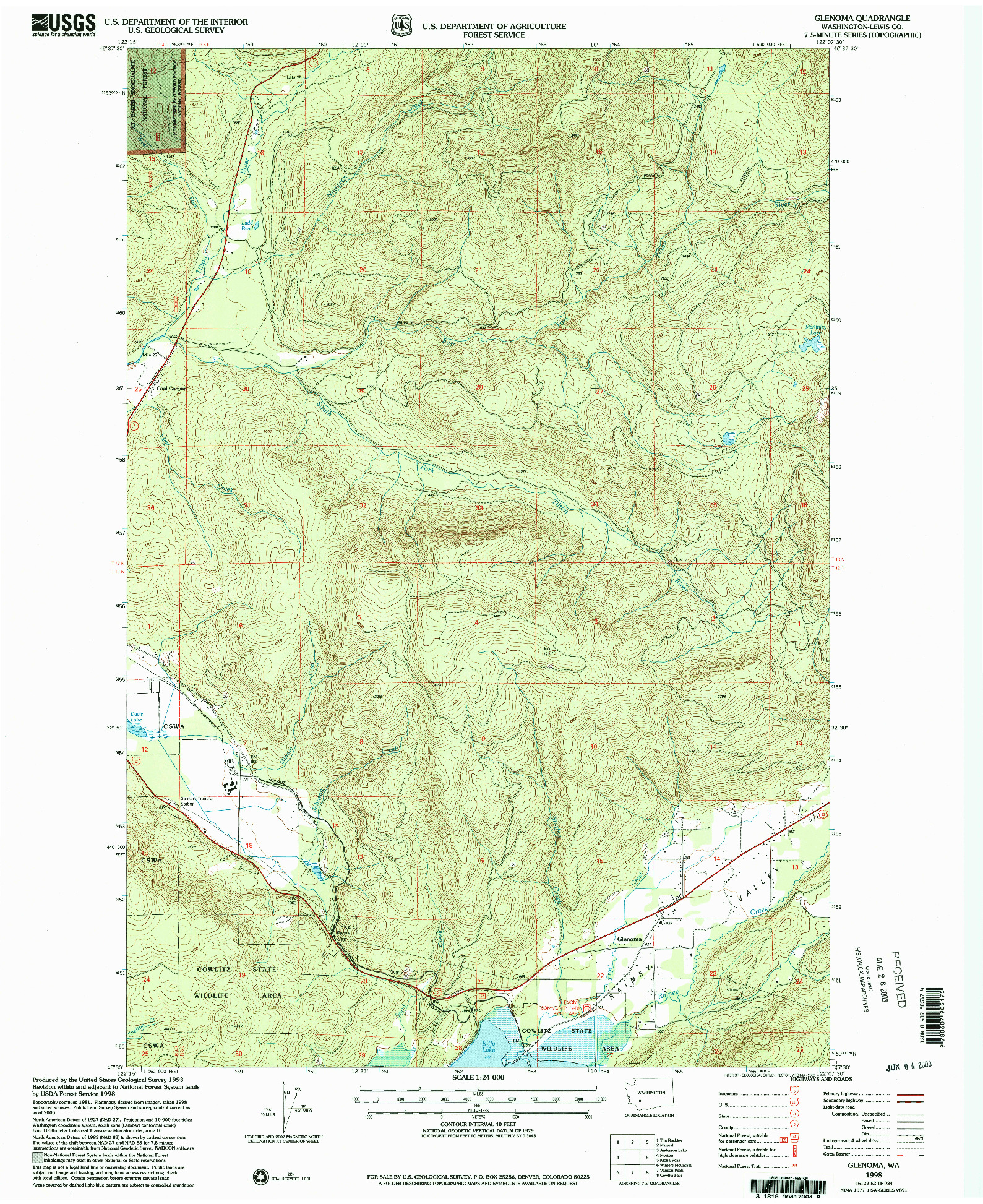 USGS 1:24000-SCALE QUADRANGLE FOR GLENOMA, WA 1998
