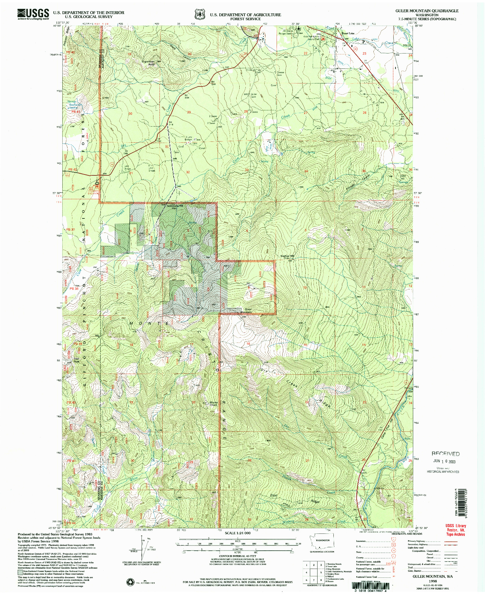 USGS 1:24000-SCALE QUADRANGLE FOR GULER MOUNTAIN, WA 1998