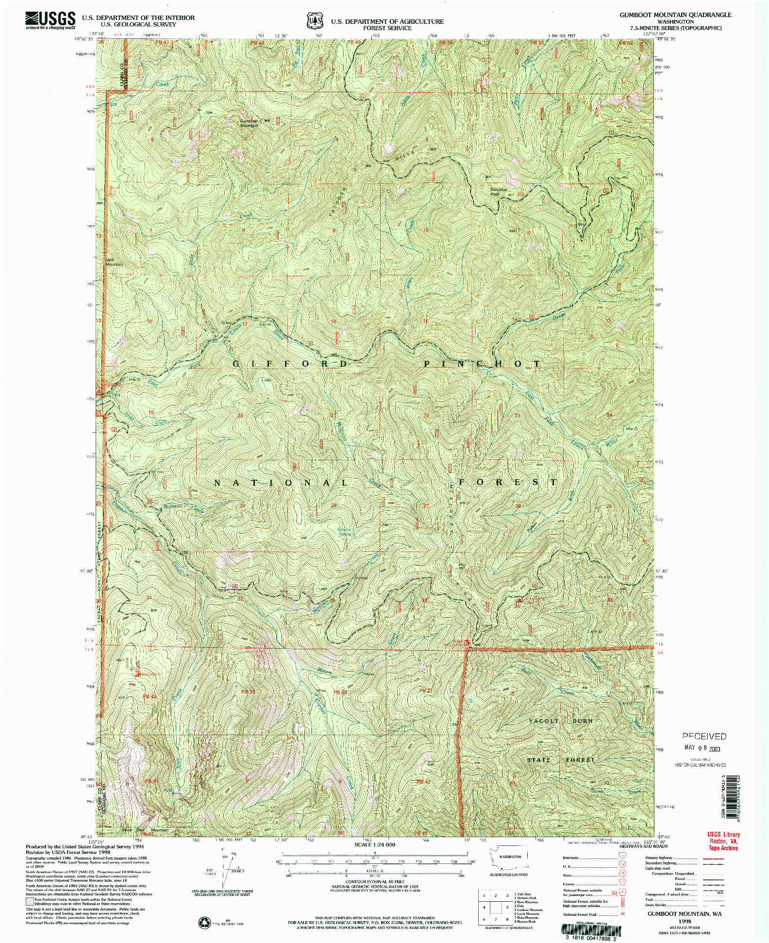 USGS 1:24000-SCALE QUADRANGLE FOR GUMBOOT MOUNTAIN, WA 1998