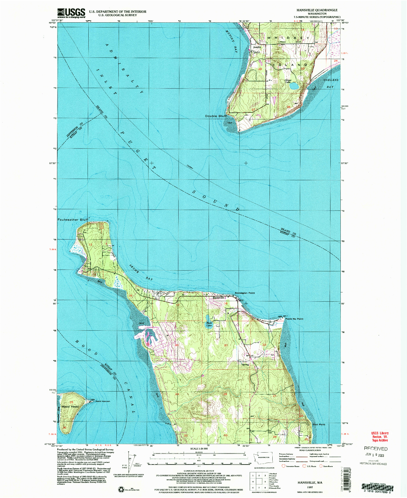 USGS 1:24000-SCALE QUADRANGLE FOR HANSVILLE, WA 1997