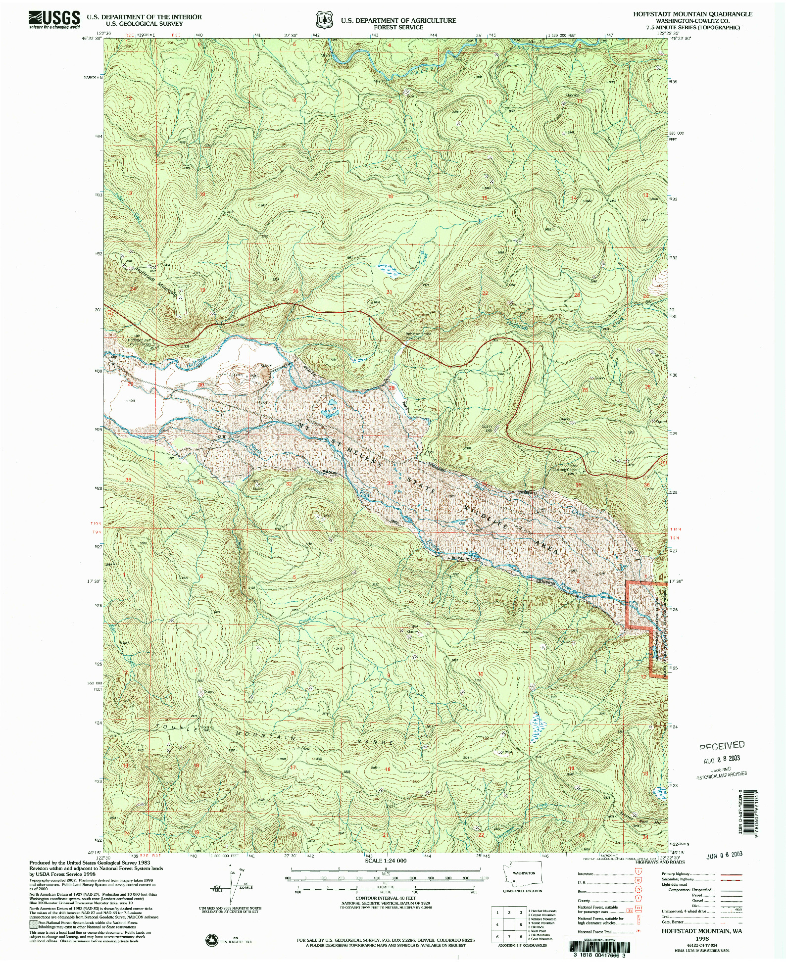 USGS 1:24000-SCALE QUADRANGLE FOR HOFFSTADT MOUNTAIN, WA 1998