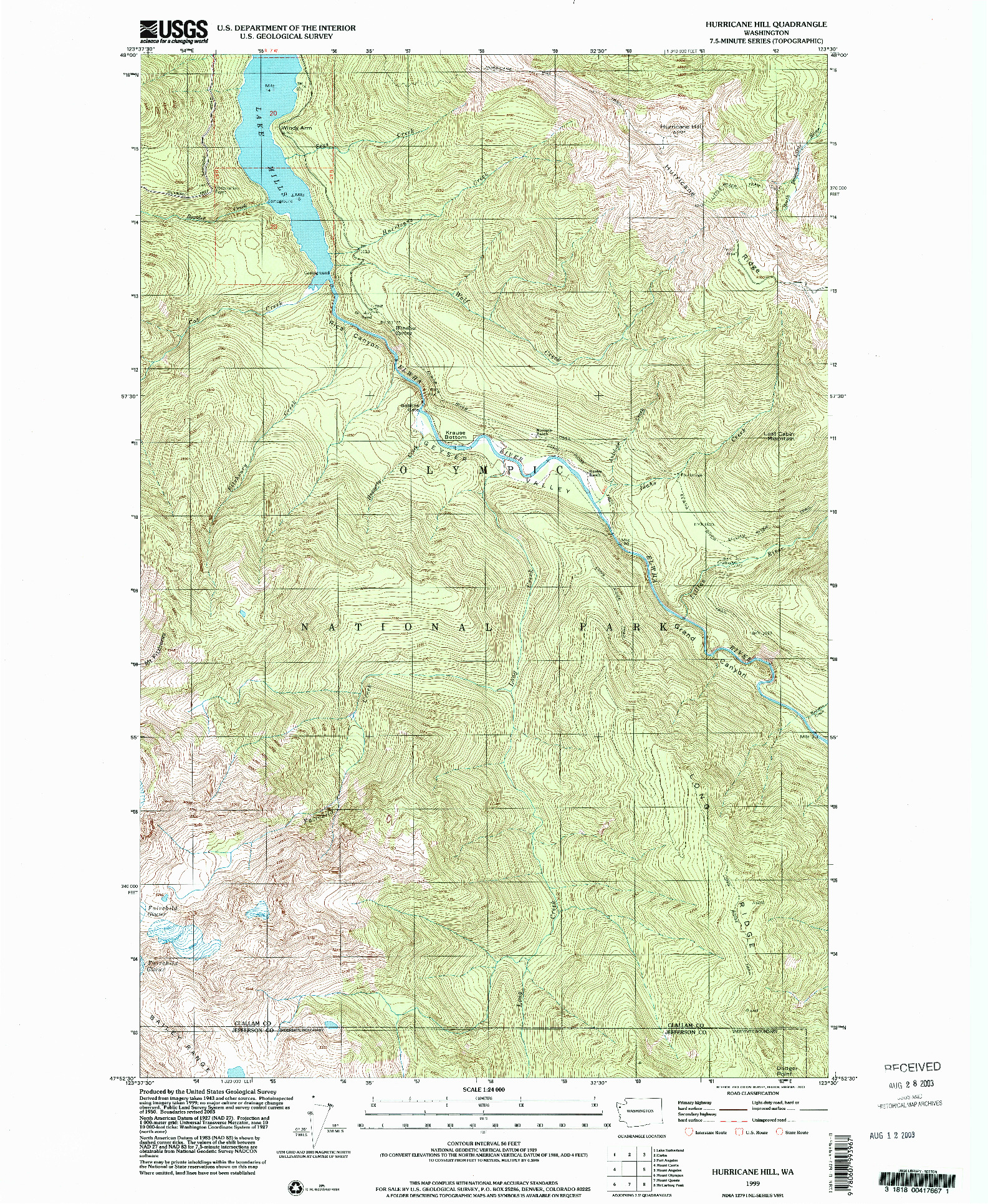 USGS 1:24000-SCALE QUADRANGLE FOR HURRICANE HILL, WA 1999