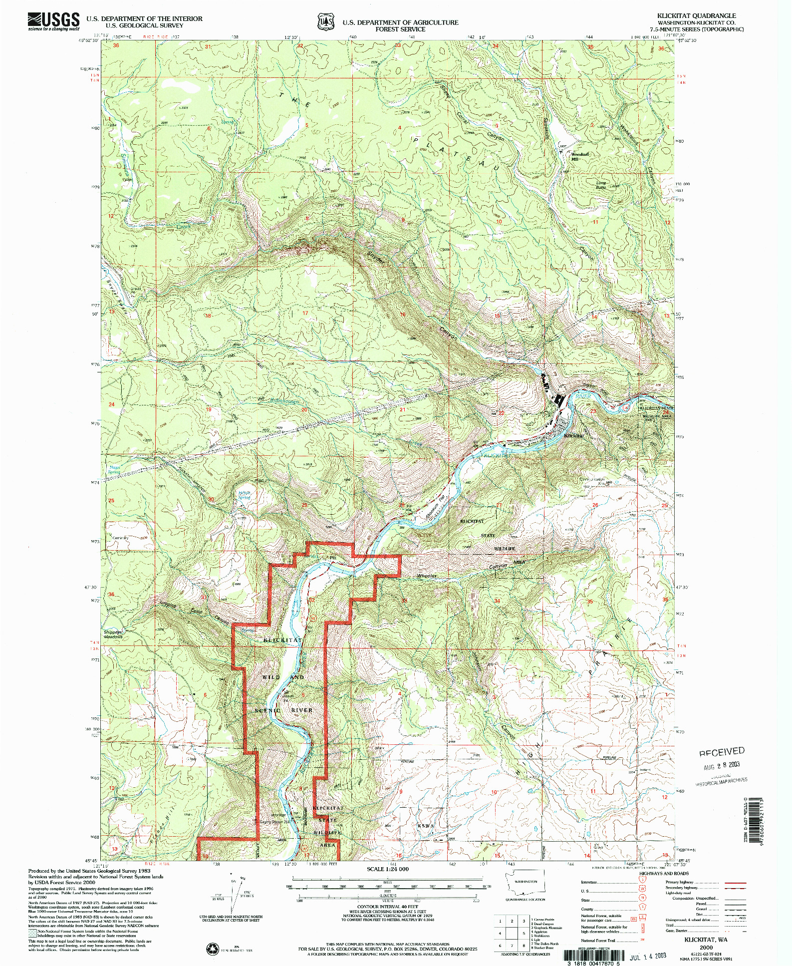 USGS 1:24000-SCALE QUADRANGLE FOR KLICKITAT, WA 2000