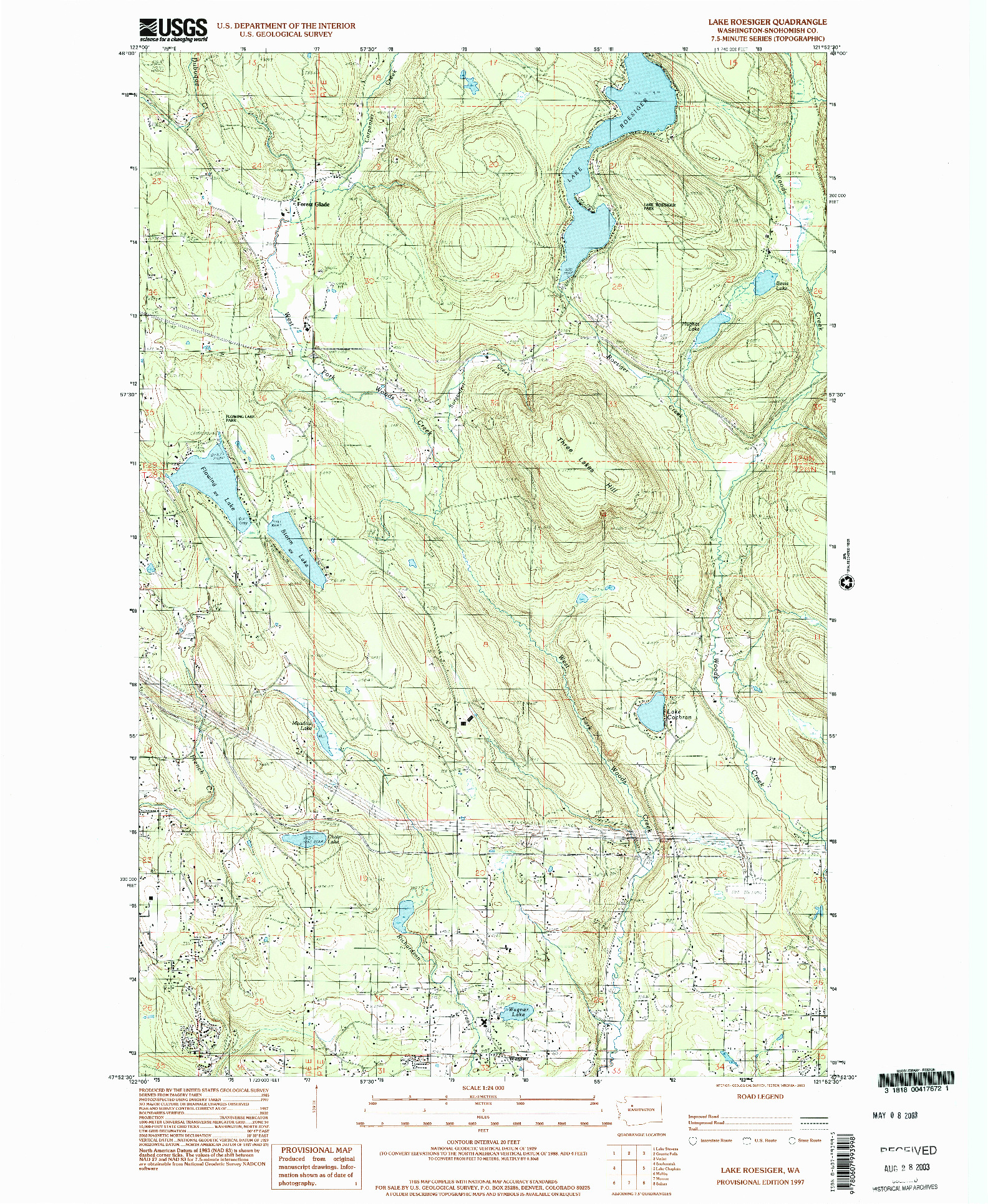 USGS 1:24000-SCALE QUADRANGLE FOR LAKE ROESIGER, WA 1997