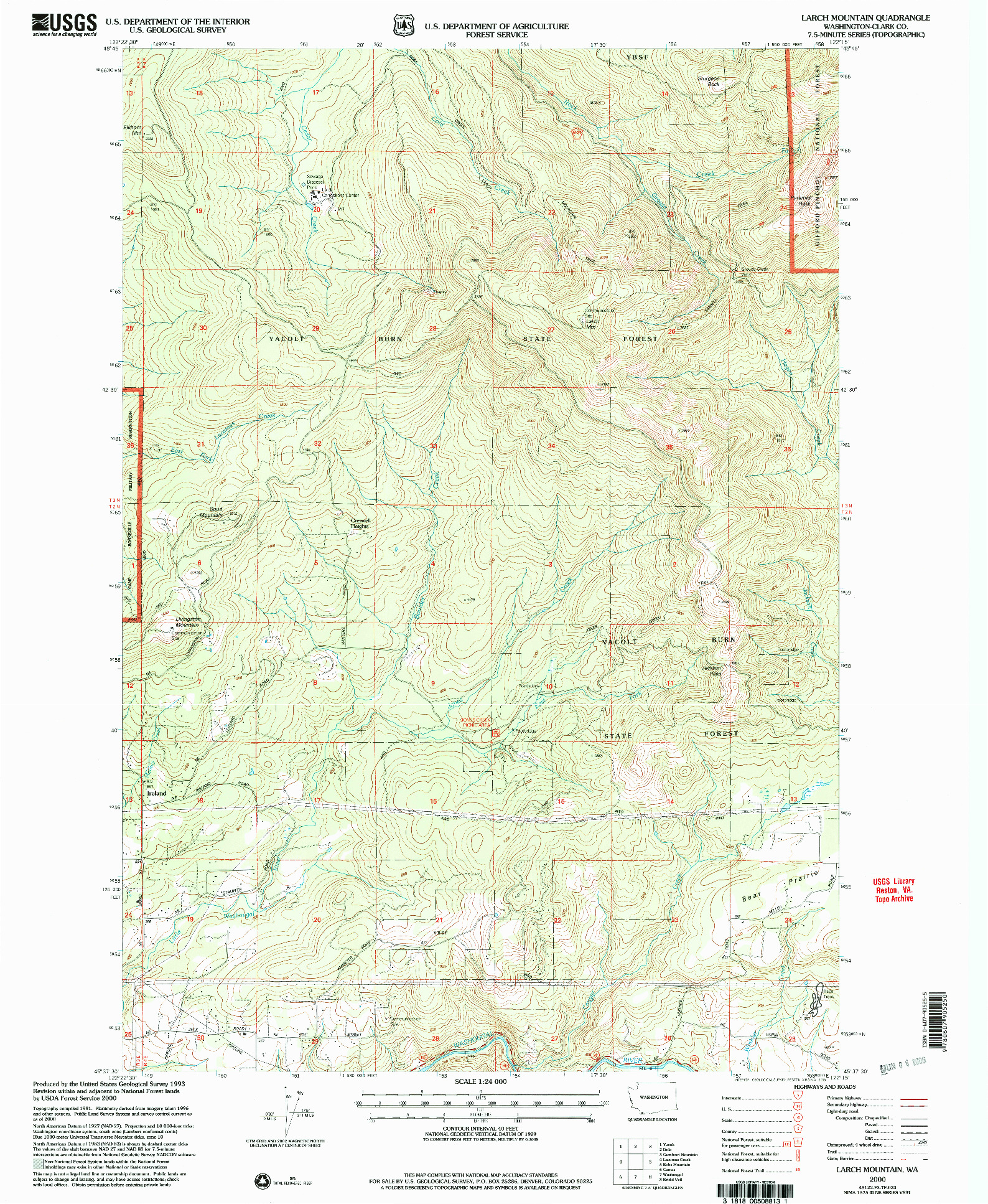 USGS 1:24000-SCALE QUADRANGLE FOR LARCH MOUNTAIN, WA 2000