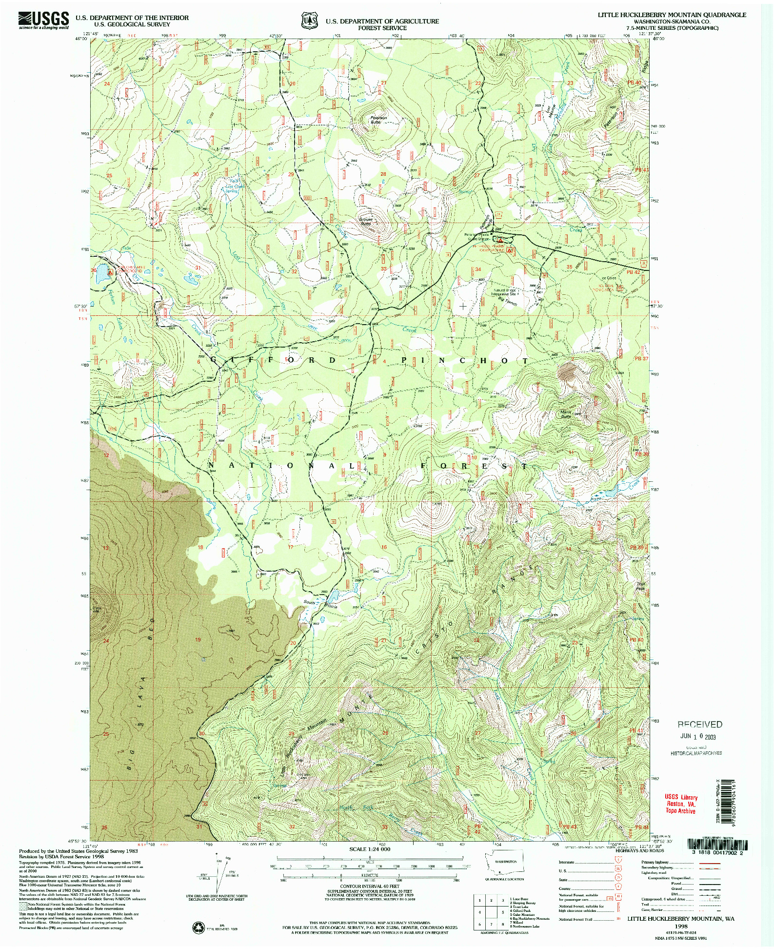 USGS 1:24000-SCALE QUADRANGLE FOR LITTLE HUCKLEBERRY MOUNTAIN, WA 1998