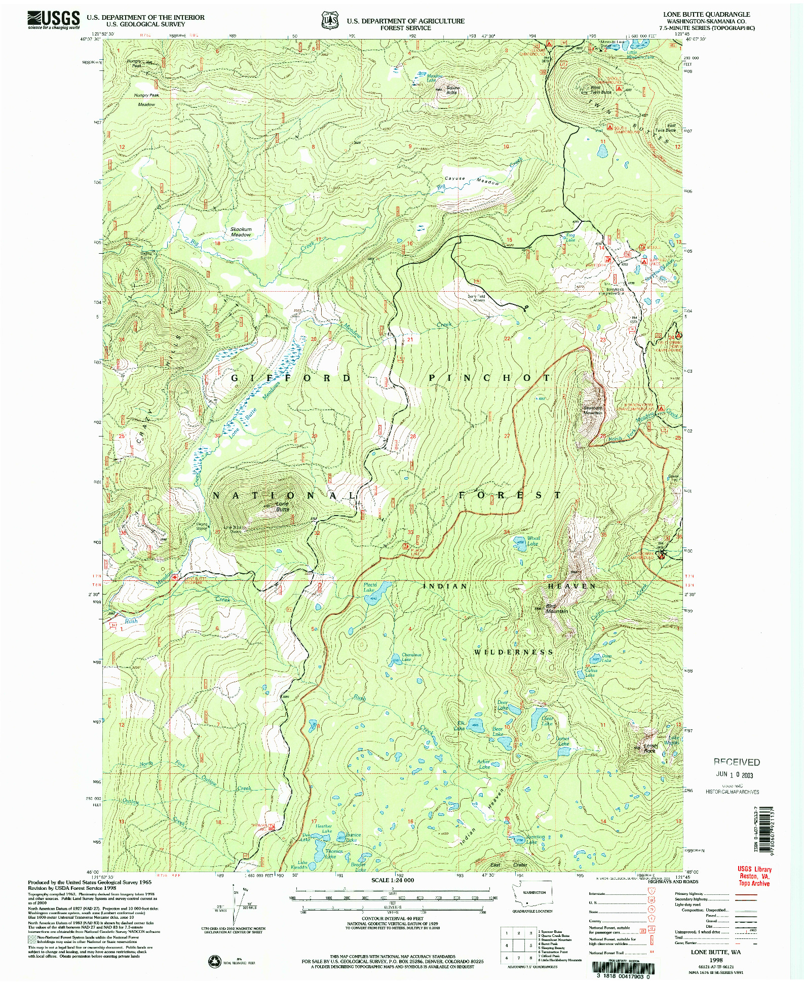USGS 1:24000-SCALE QUADRANGLE FOR LONE BUTTE, WA 1998