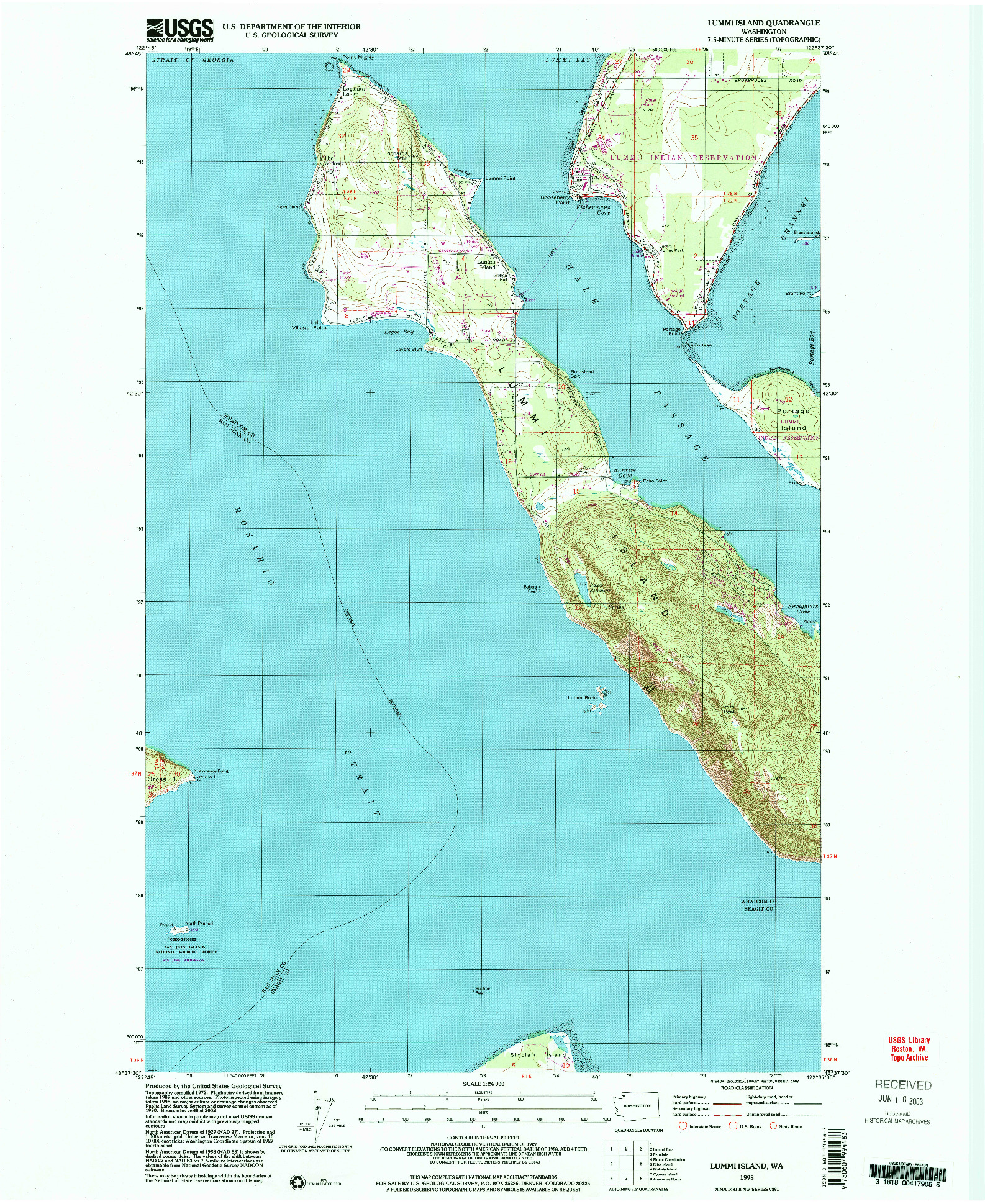 USGS 1:24000-SCALE QUADRANGLE FOR LUMMI ISLAND, WA 1998