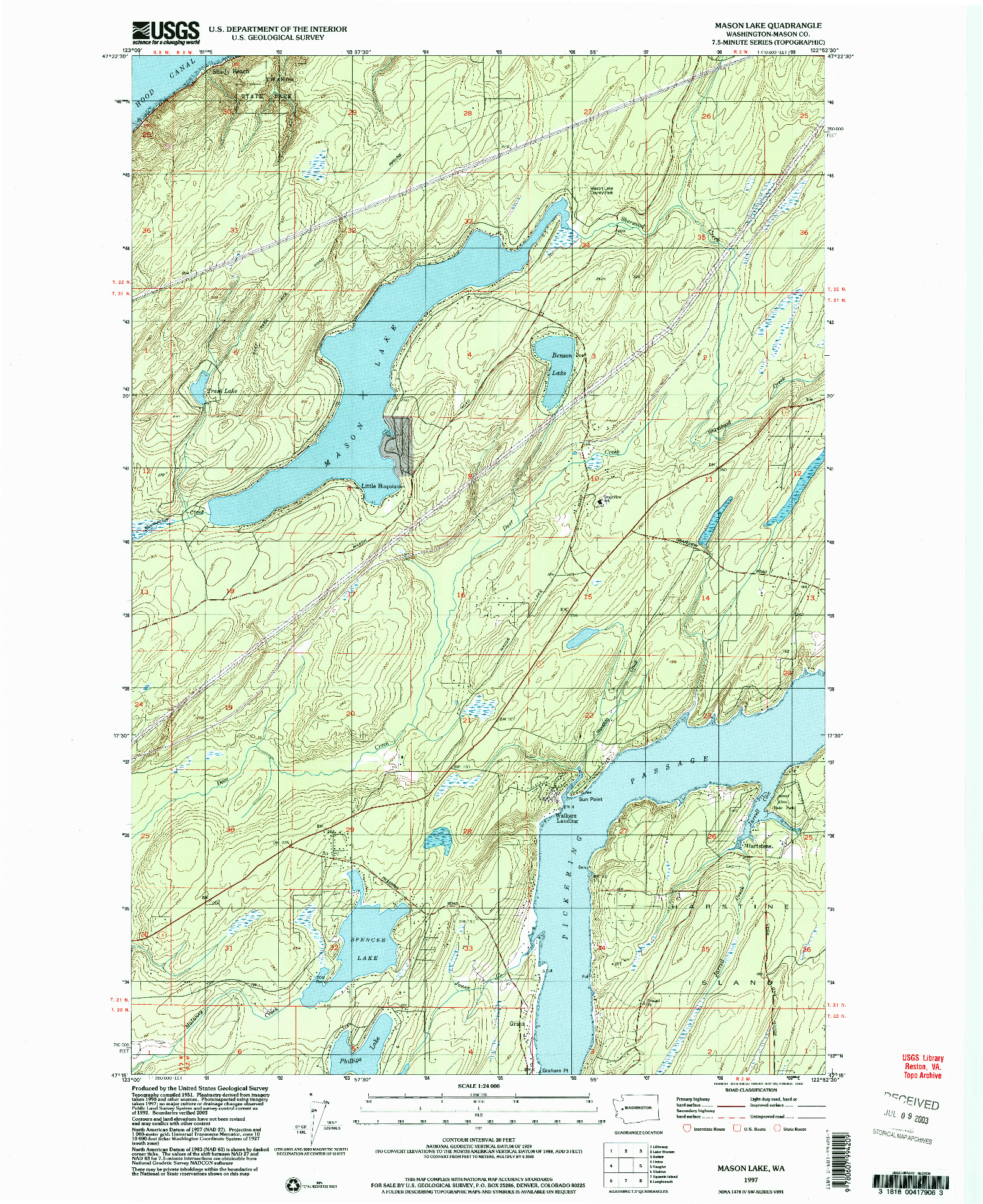 USGS 1:24000-SCALE QUADRANGLE FOR MASON LAKE, WA 1997