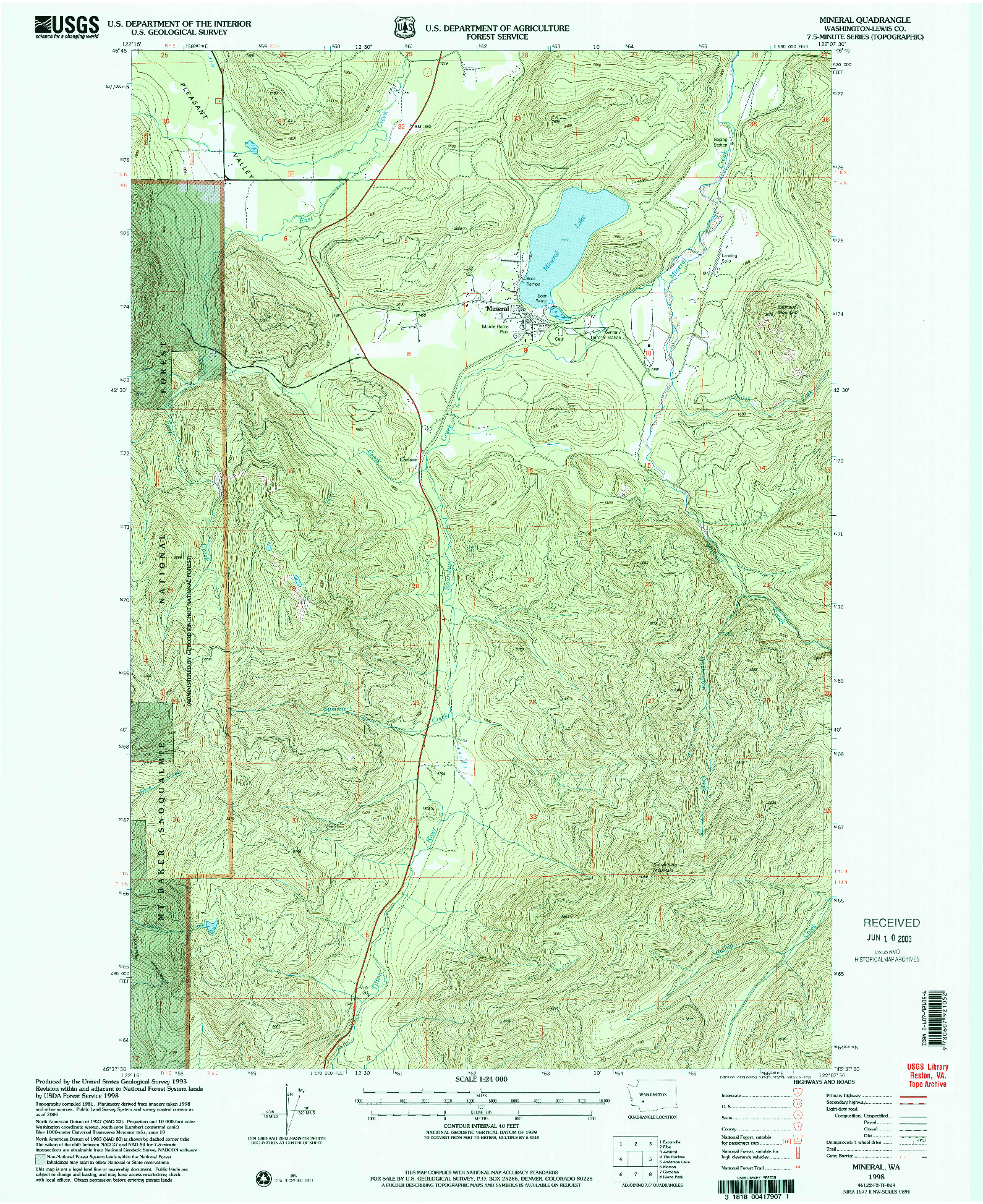 USGS 1:24000-SCALE QUADRANGLE FOR MINERAL, WA 1998