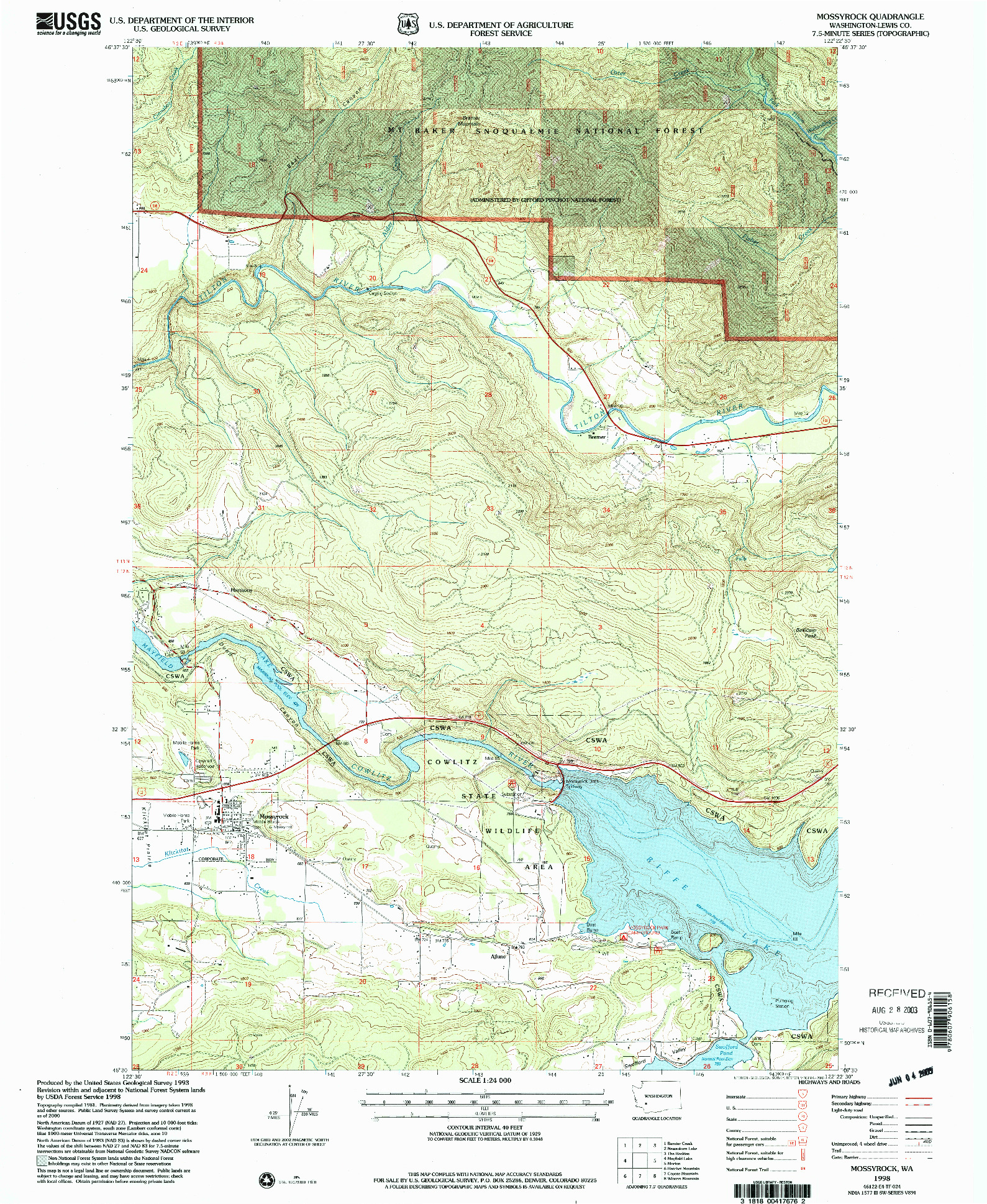 USGS 1:24000-SCALE QUADRANGLE FOR MOSSYROCK, WA 1998