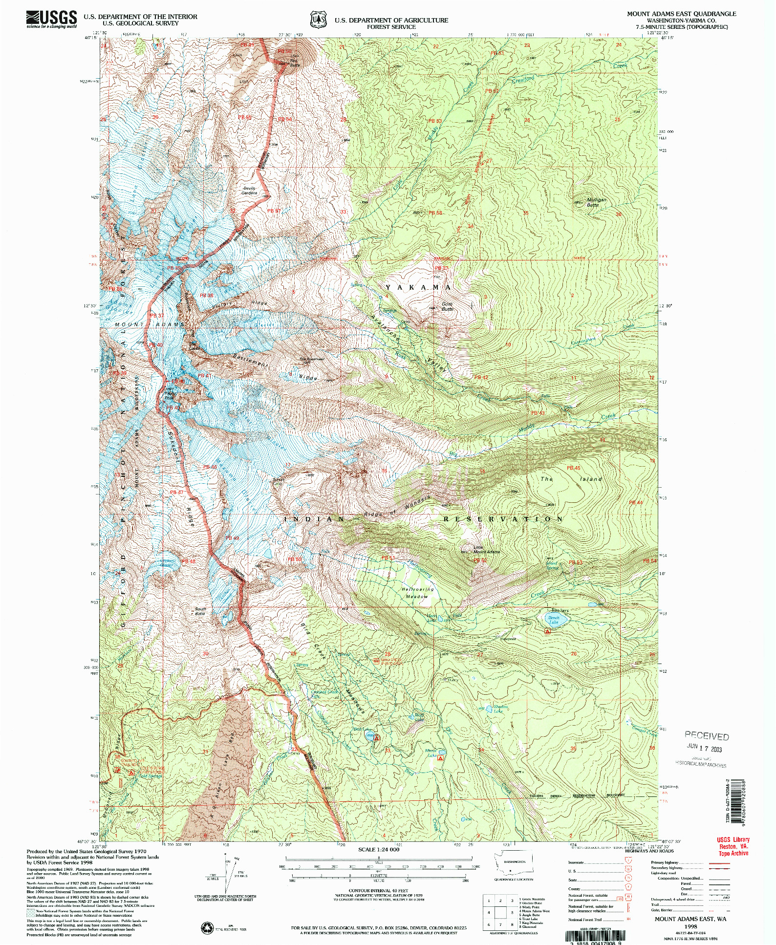 USGS 1:24000-SCALE QUADRANGLE FOR MOUNT ADAMS EAST, WA 1998
