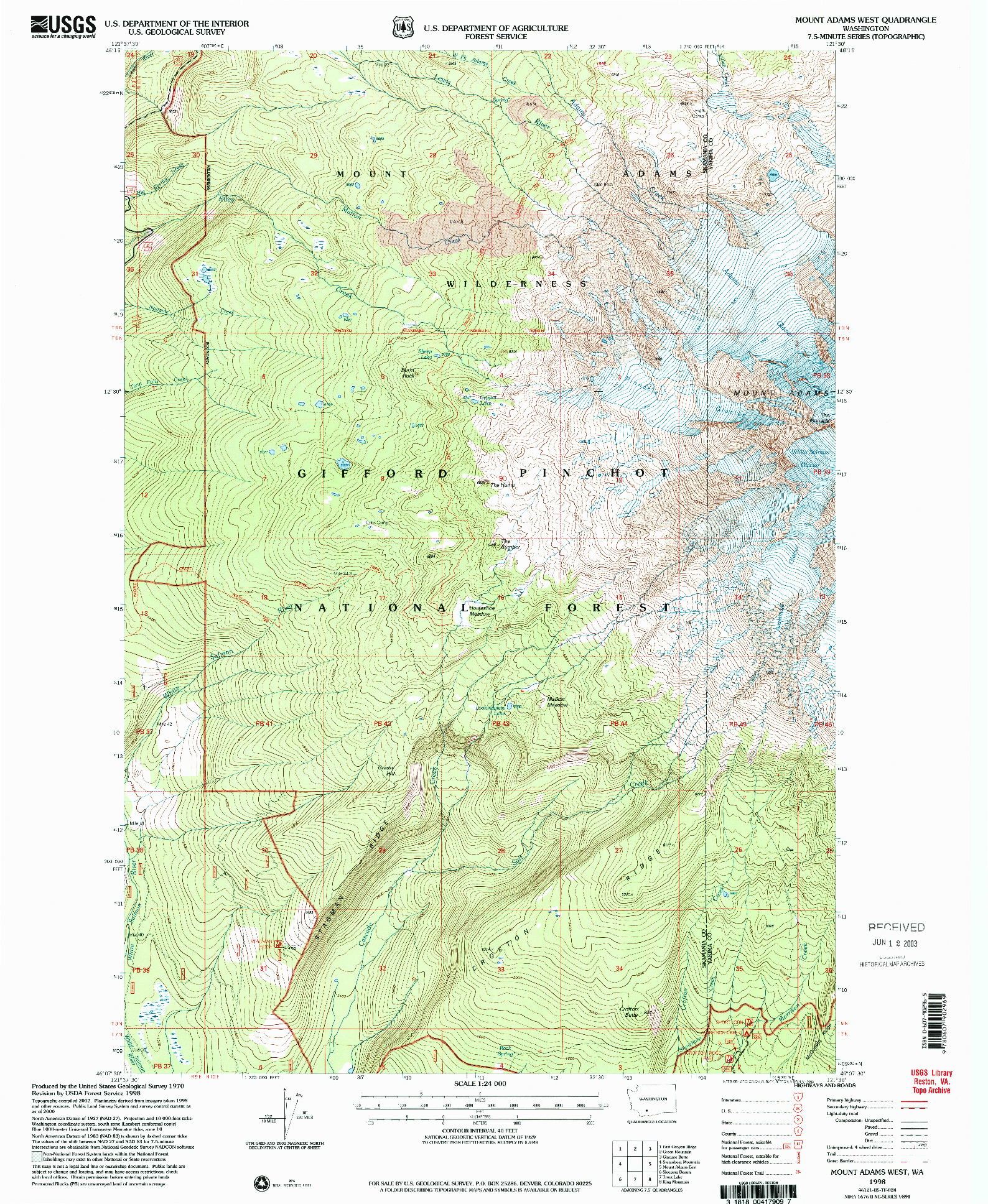 USGS 1:24000-SCALE QUADRANGLE FOR MOUNT ADAMS WEST, WA 1998