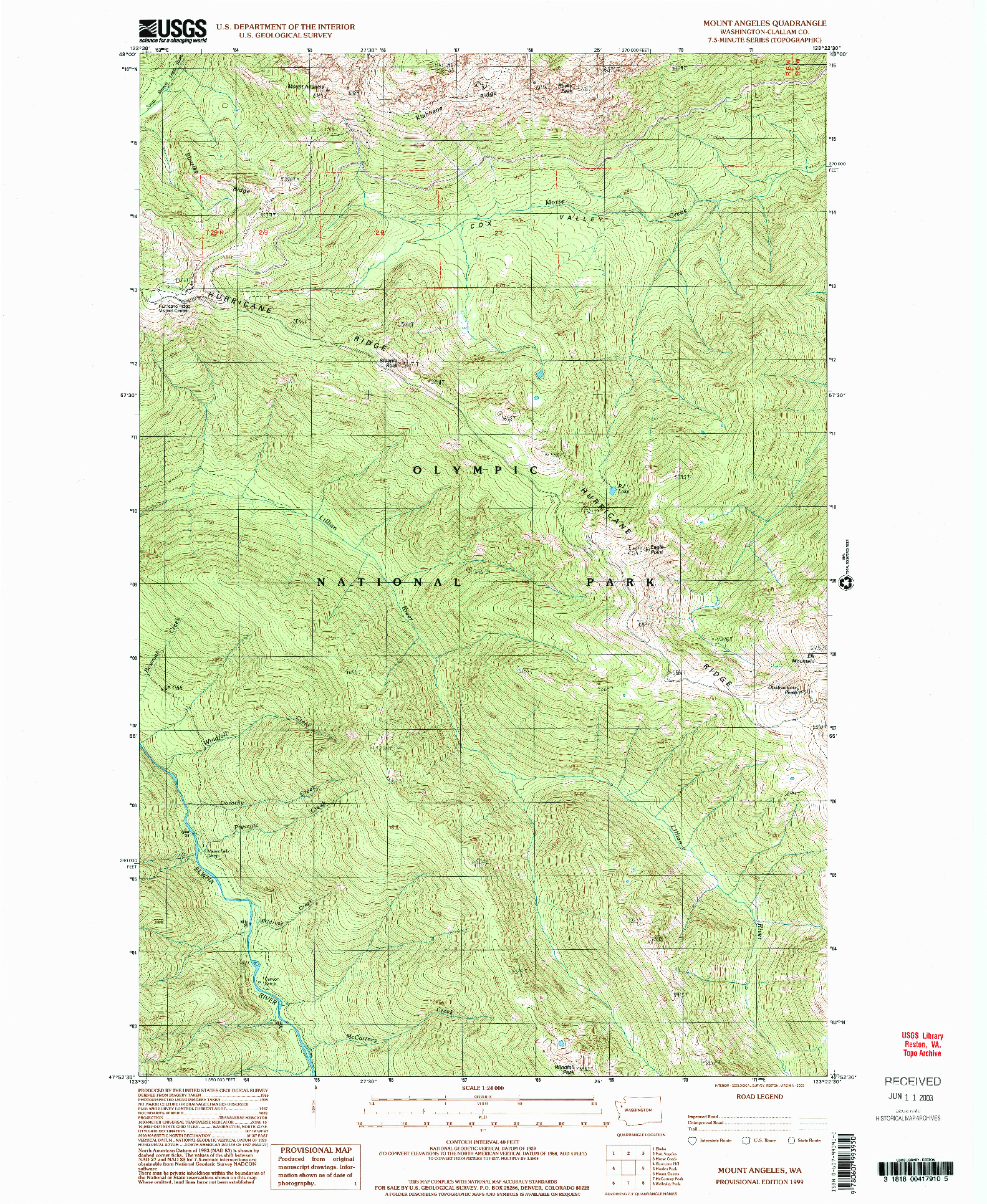 USGS 1:24000-SCALE QUADRANGLE FOR MOUNT ANGELES, WA 1999