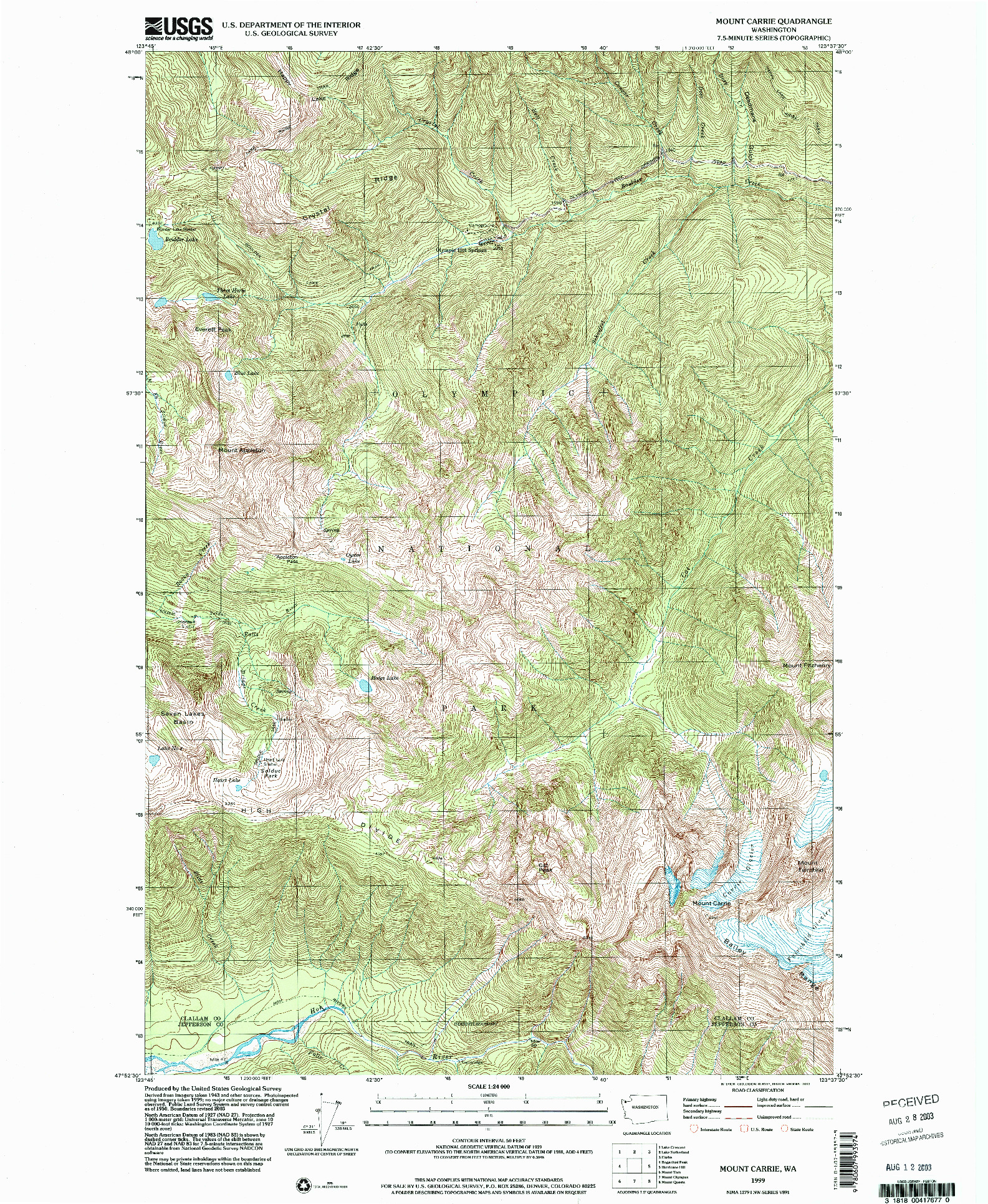 USGS 1:24000-SCALE QUADRANGLE FOR MOUNT CARRIE, WA 1999