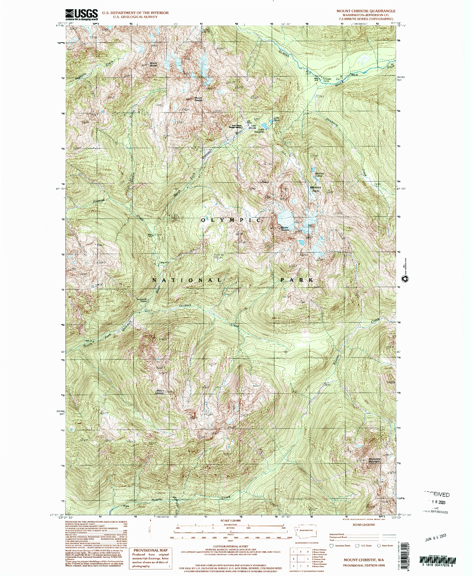USGS 1:24000-SCALE QUADRANGLE FOR MOUNT CHRISTIE, WA 1999