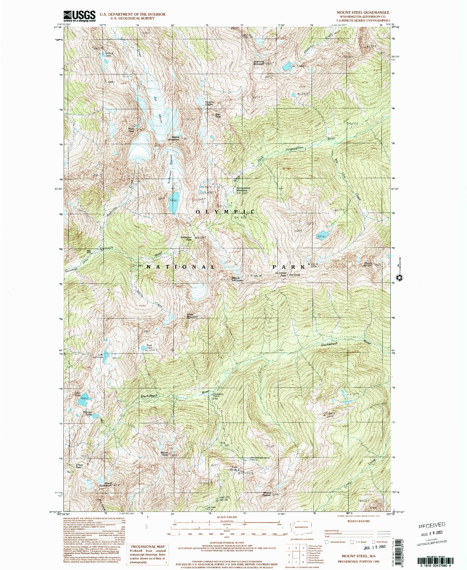 USGS 1:24000-SCALE QUADRANGLE FOR MOUNT STEEL, WA 1999