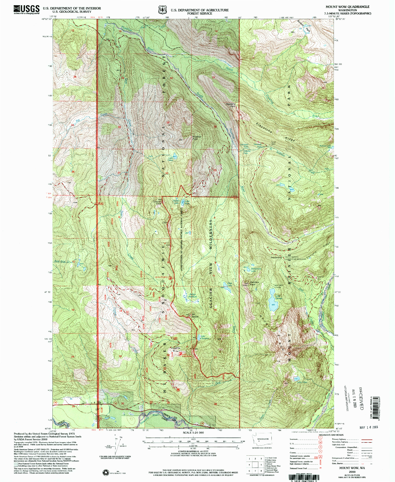 USGS 1:24000-SCALE QUADRANGLE FOR MOUNT WOW, WA 2000