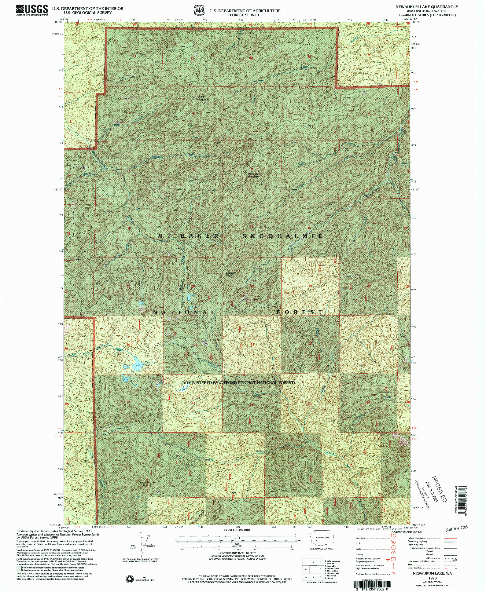 USGS 1:24000-SCALE QUADRANGLE FOR NEWAUKUM LAKE, WA 1998