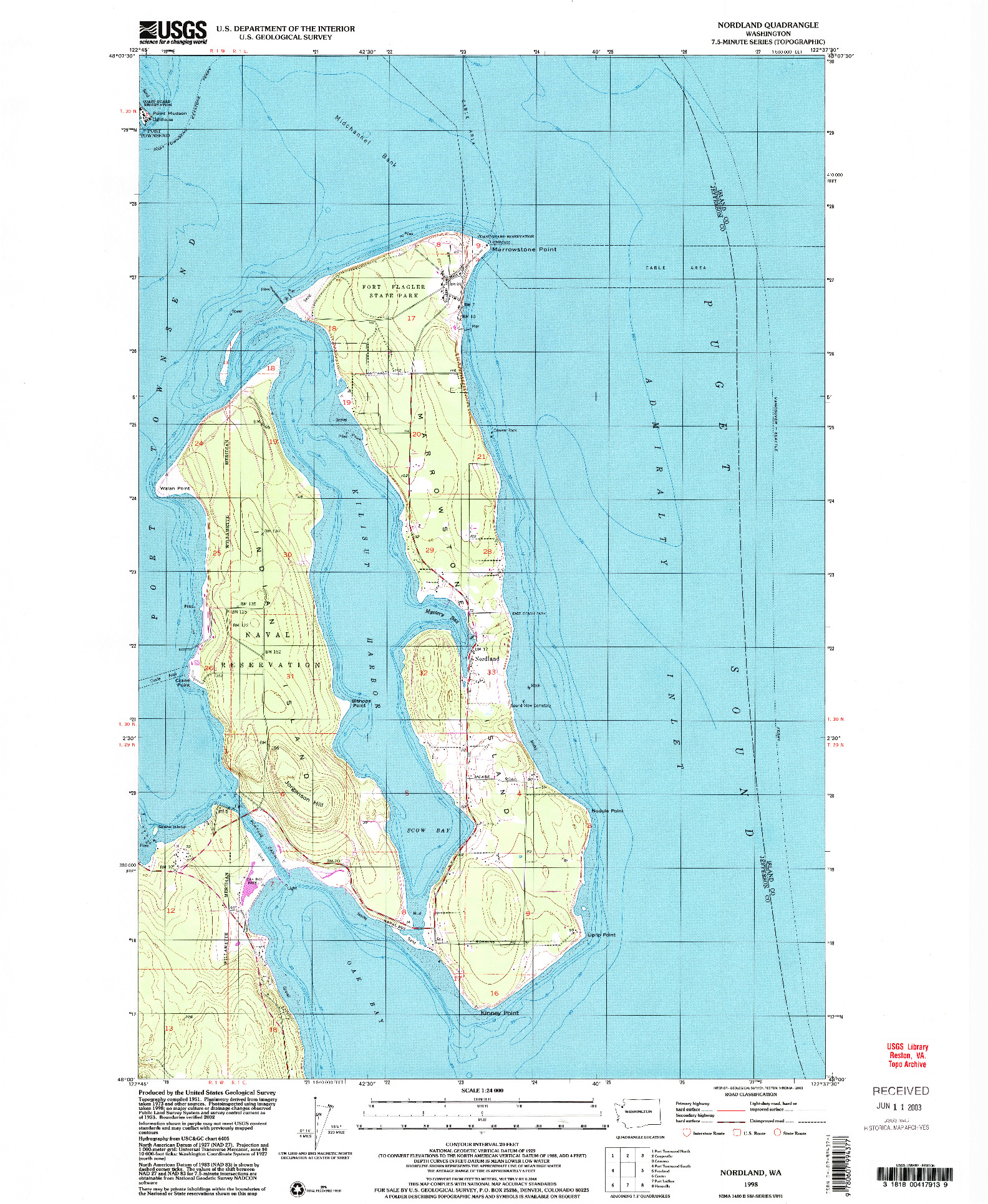USGS 1:24000-SCALE QUADRANGLE FOR NORDLAND, WA 1998