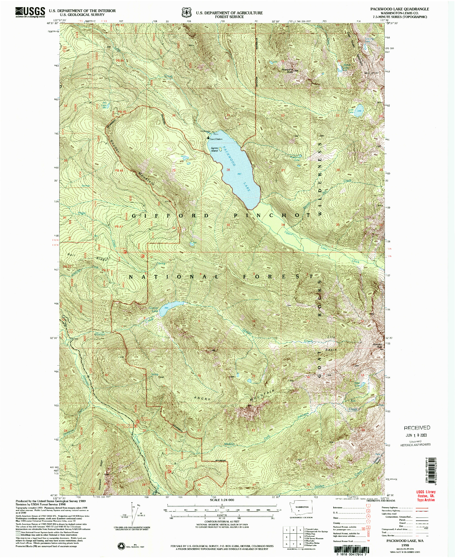 USGS 1:24000-SCALE QUADRANGLE FOR PACKWOOD LAKE, WA 1998