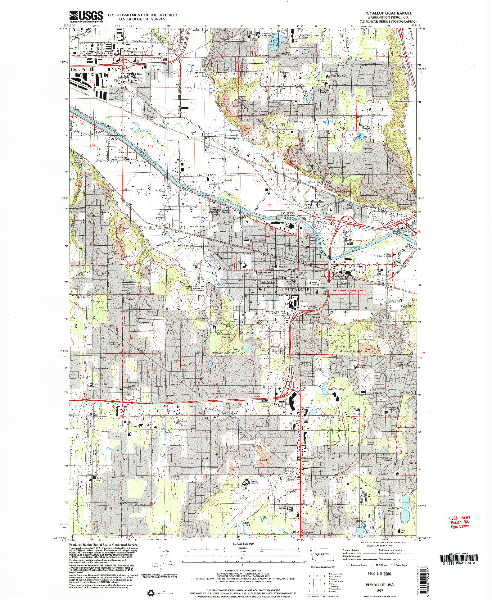 USGS 1:24000-SCALE QUADRANGLE FOR PUYALLUP, WA 1997
