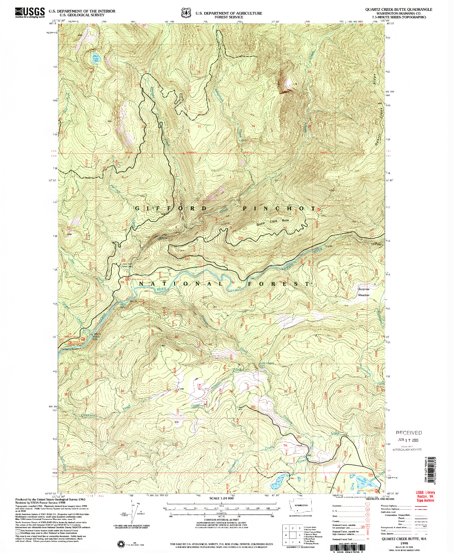 USGS 1:24000-SCALE QUADRANGLE FOR QUARTZ CREEK BUTTE, WA 1998