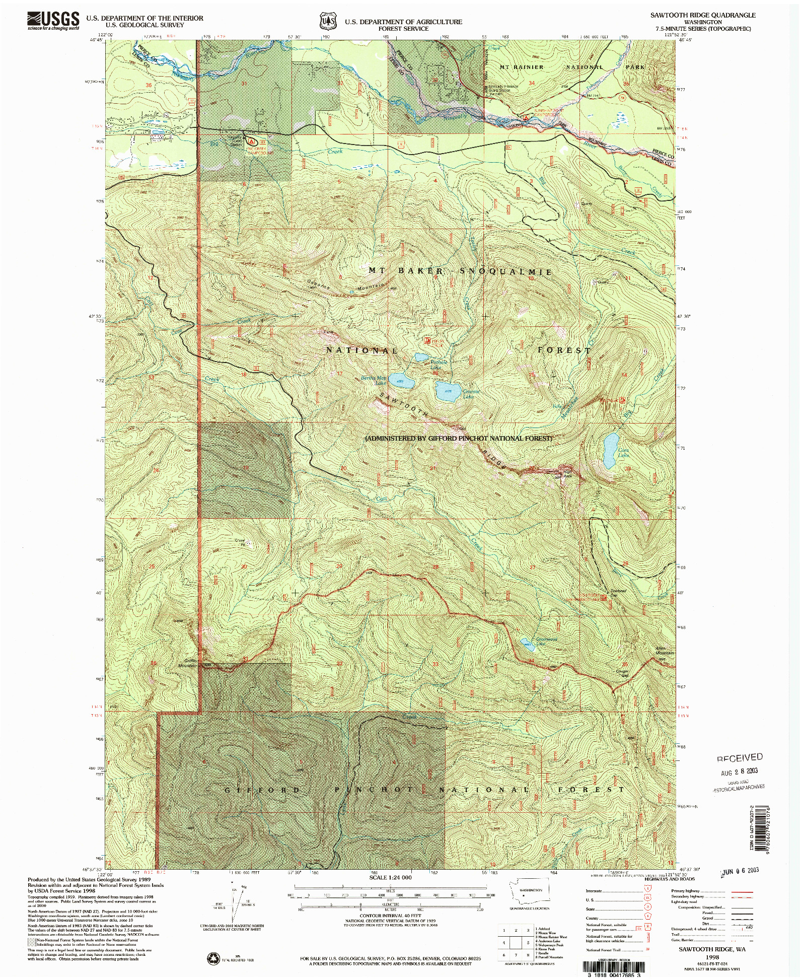 USGS 1:24000-SCALE QUADRANGLE FOR SAWTOOTH RIDGE, WA 1998