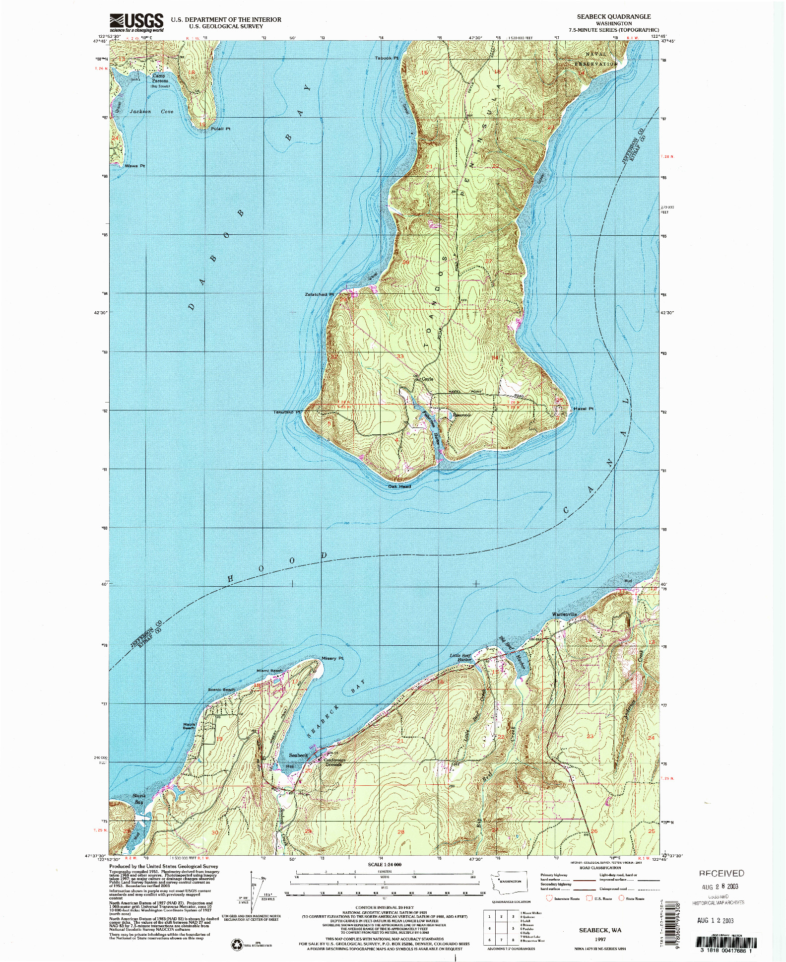 USGS 1:24000-SCALE QUADRANGLE FOR SEABECK, WA 1997