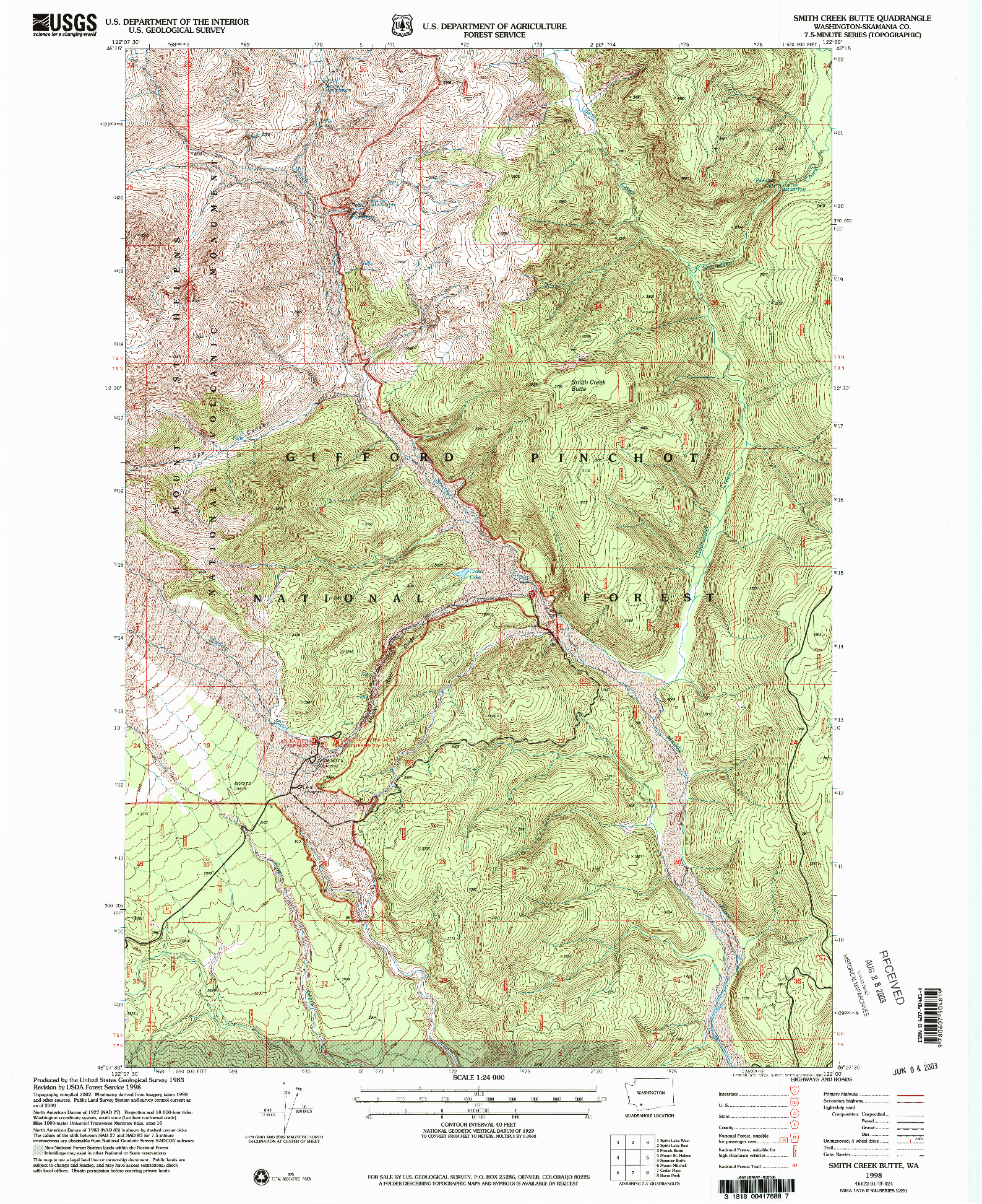 USGS 1:24000-SCALE QUADRANGLE FOR SMITH CREEK BUTTE, WA 1998
