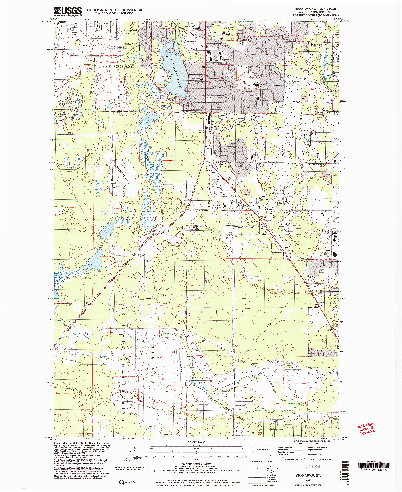 USGS 1:24000-SCALE QUADRANGLE FOR SPANAWAY, WA 1997