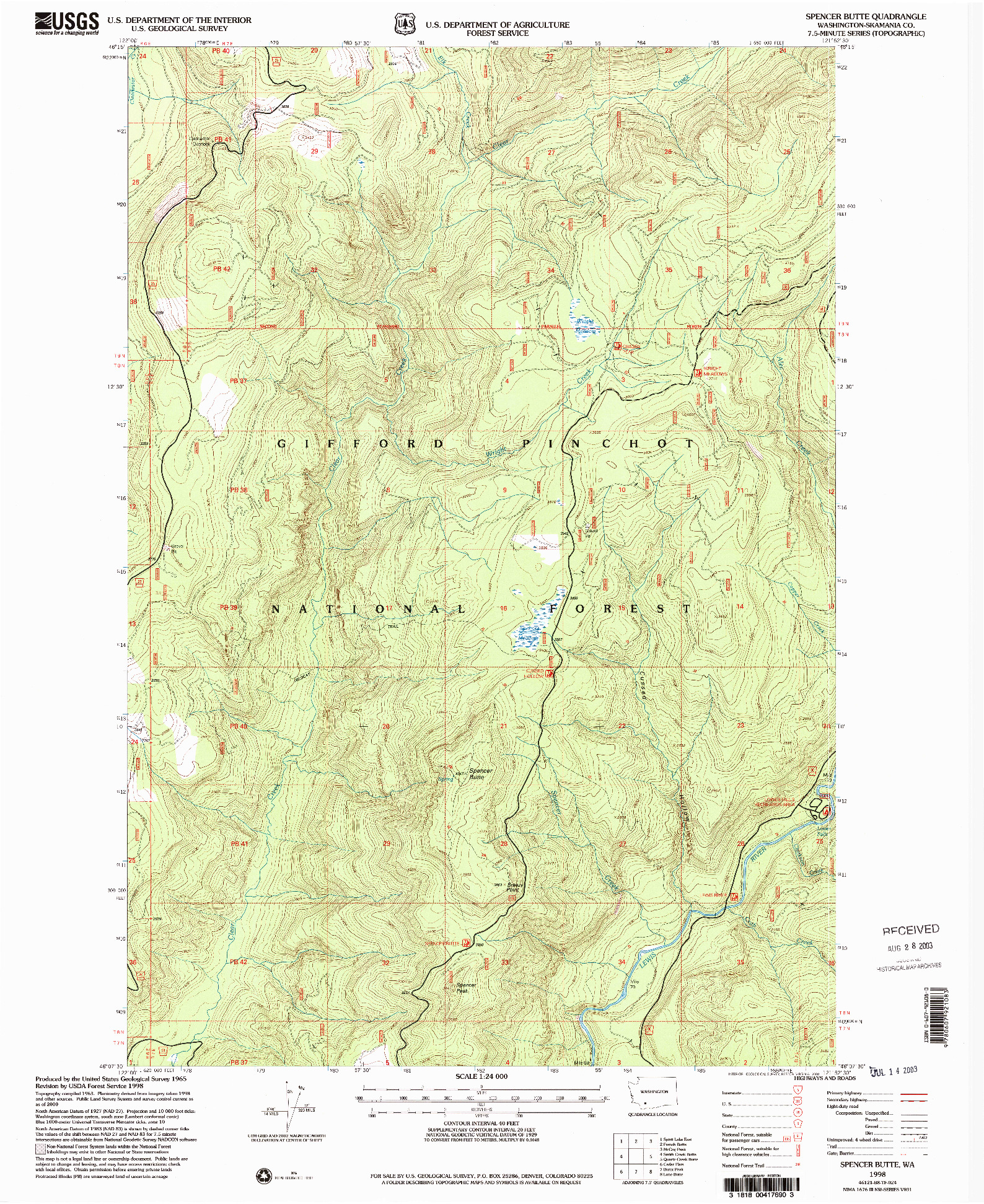 USGS 1:24000-SCALE QUADRANGLE FOR SPENCER BUTTE, WA 1998