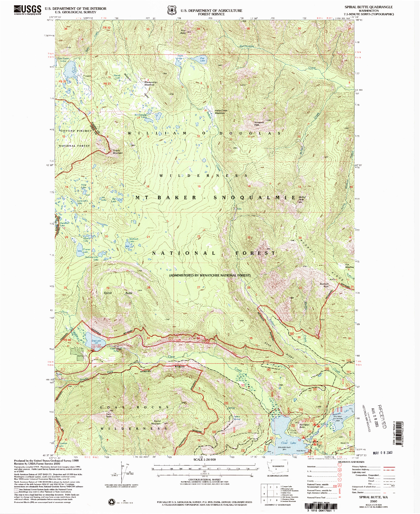 USGS 1:24000-SCALE QUADRANGLE FOR SPIRAL BUTTE, WA 2000