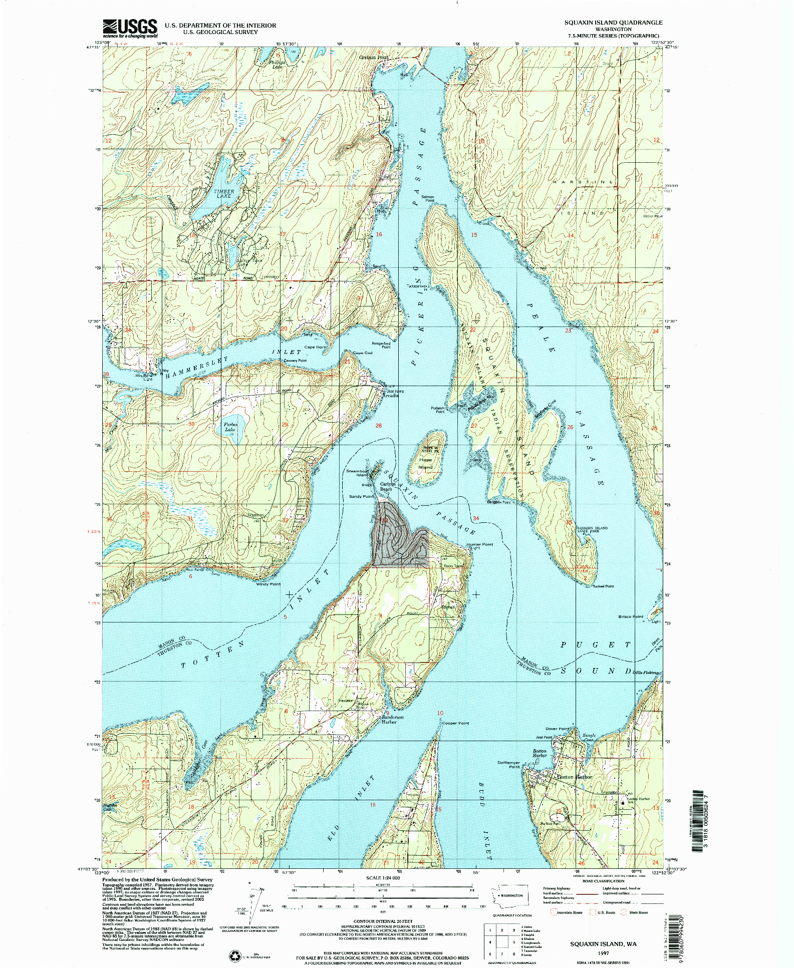 USGS 1:24000-SCALE QUADRANGLE FOR SQUAXIN ISLAND, WA 1997