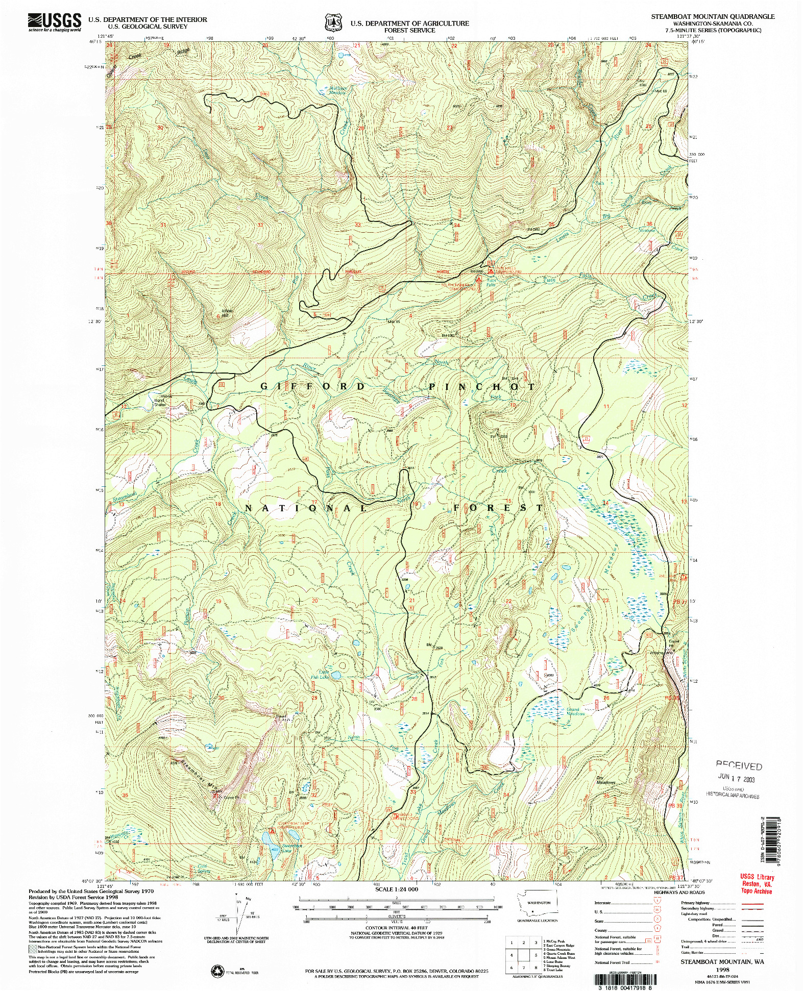 USGS 1:24000-SCALE QUADRANGLE FOR STEAMBOAT MOUNTAIN, WA 1998