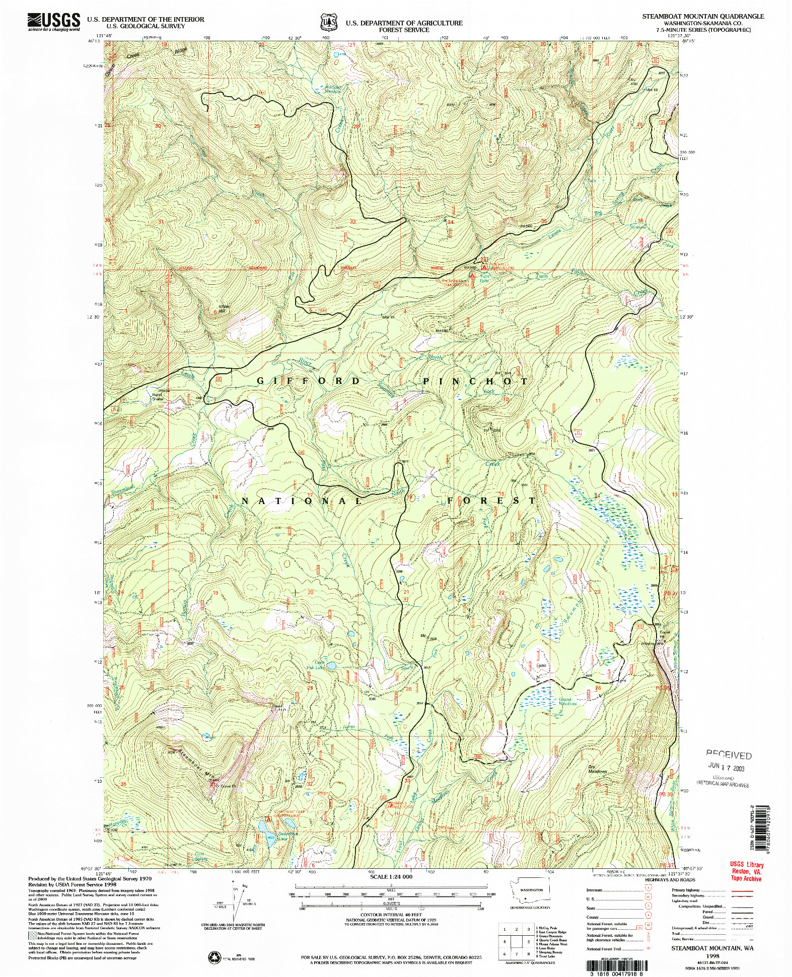 USGS 1:24000-SCALE QUADRANGLE FOR STEAMBOAT MOUNTAIN, WA 1998