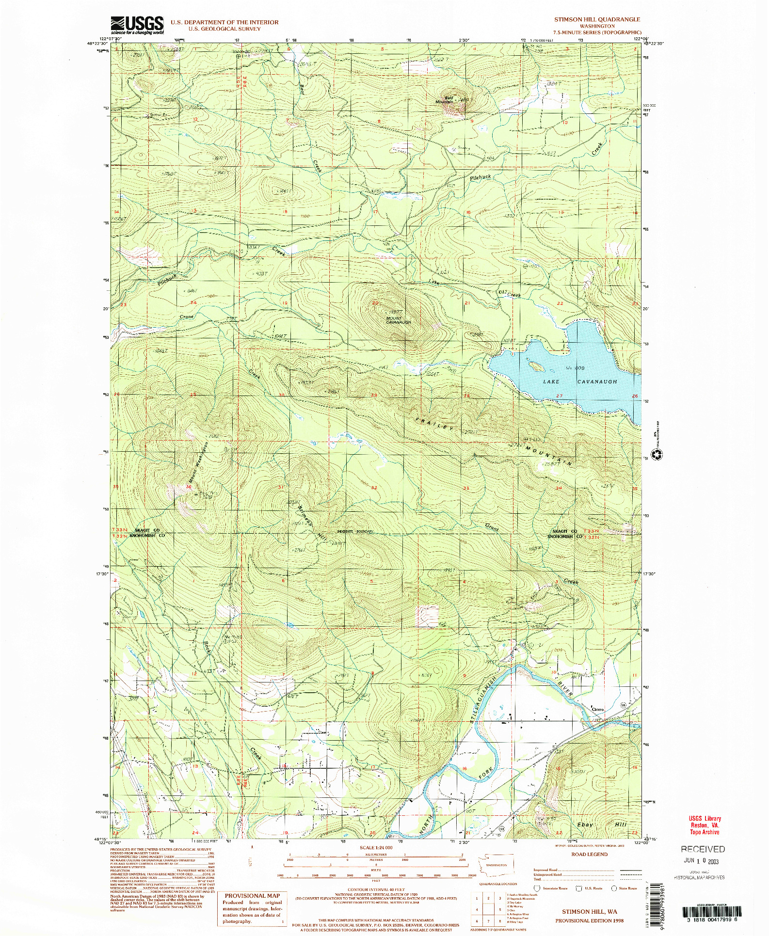 USGS 1:24000-SCALE QUADRANGLE FOR STIMSON HILL, WA 1998