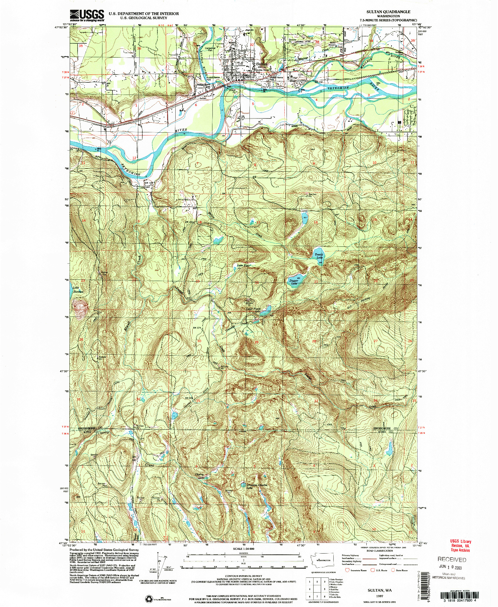 USGS 1:24000-SCALE QUADRANGLE FOR SULTAN, WA 1997
