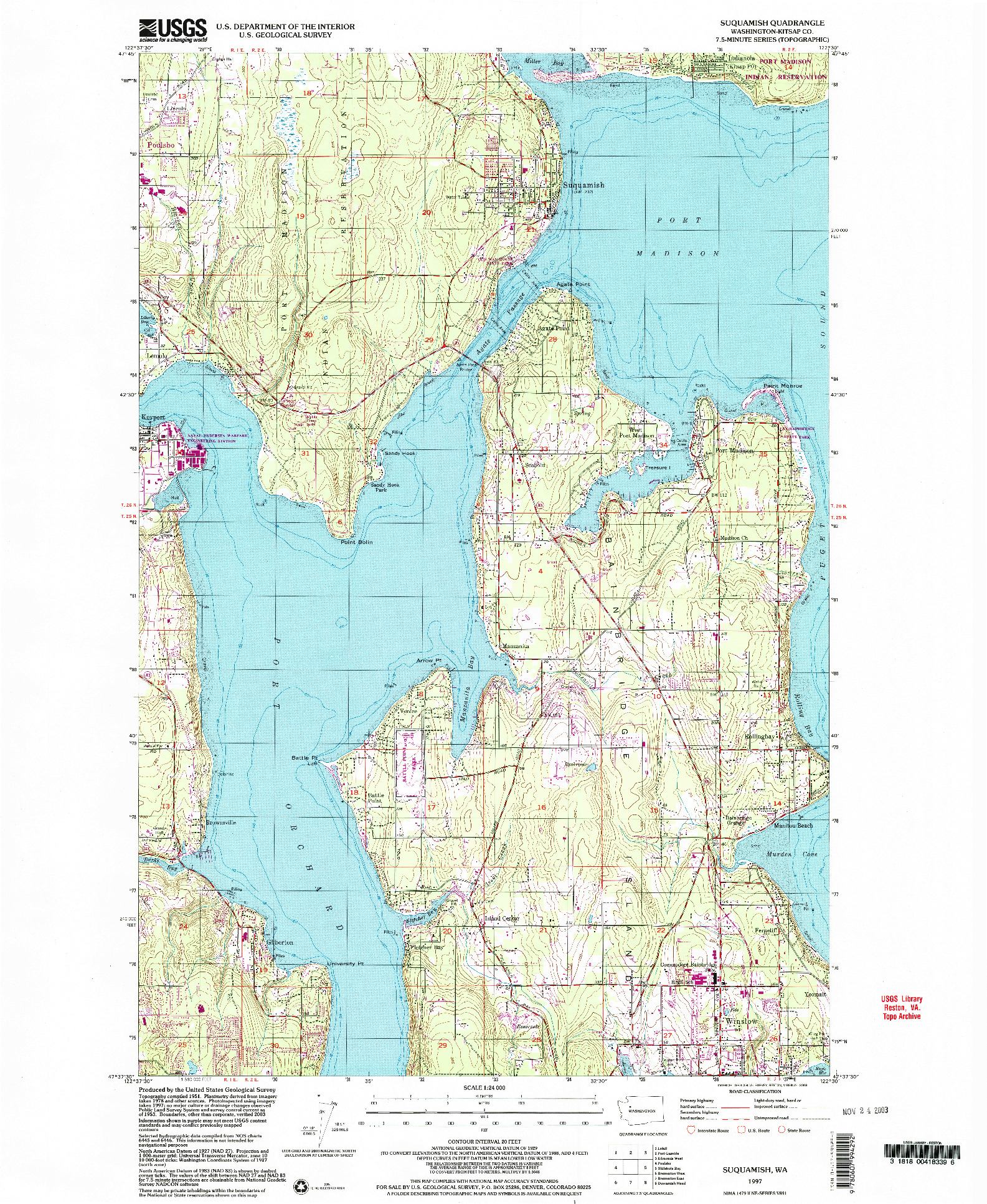 USGS 1:24000-SCALE QUADRANGLE FOR SUQUAMISH, WA 1997