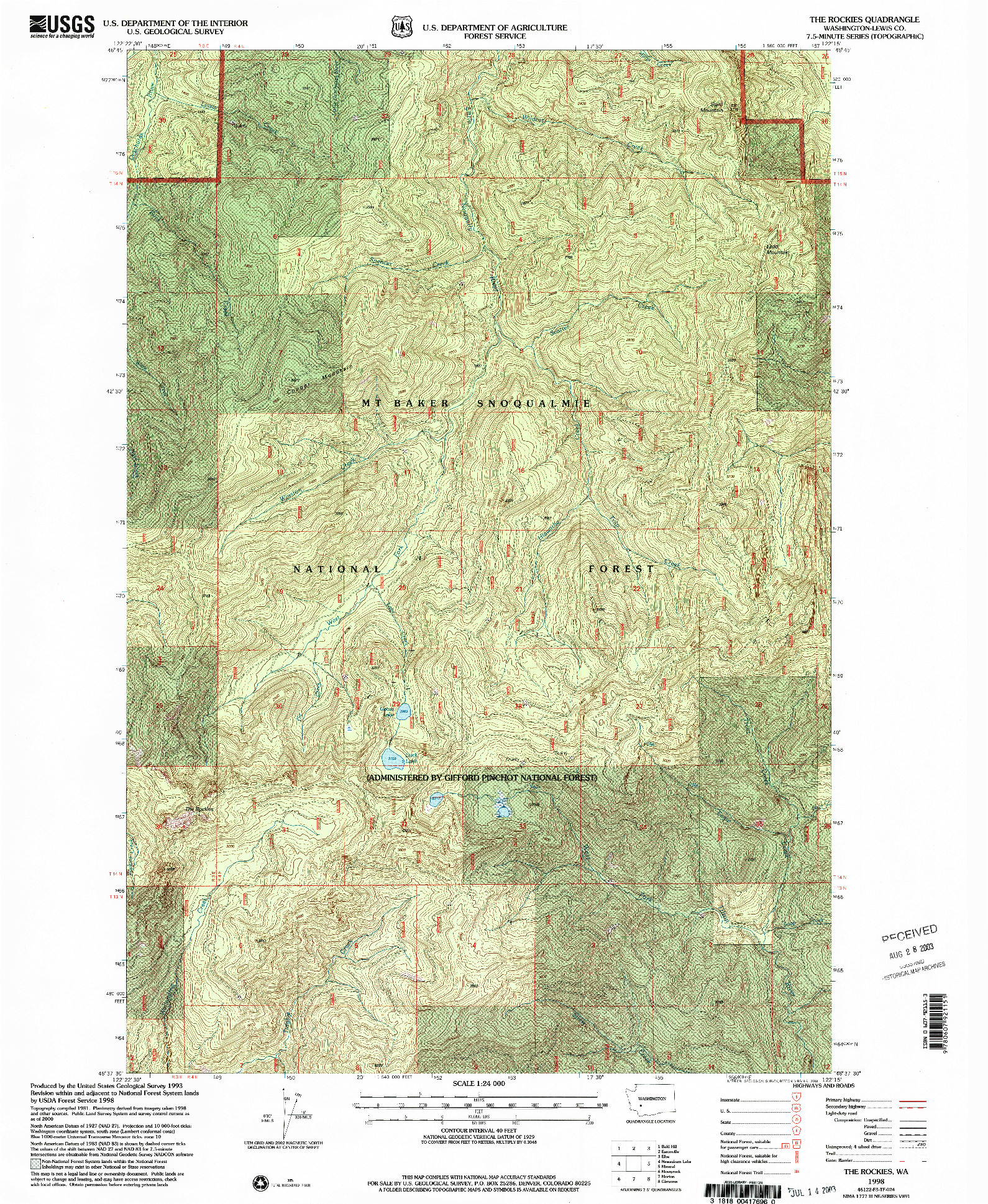 USGS 1:24000-SCALE QUADRANGLE FOR THE ROCKIES, WA 1998