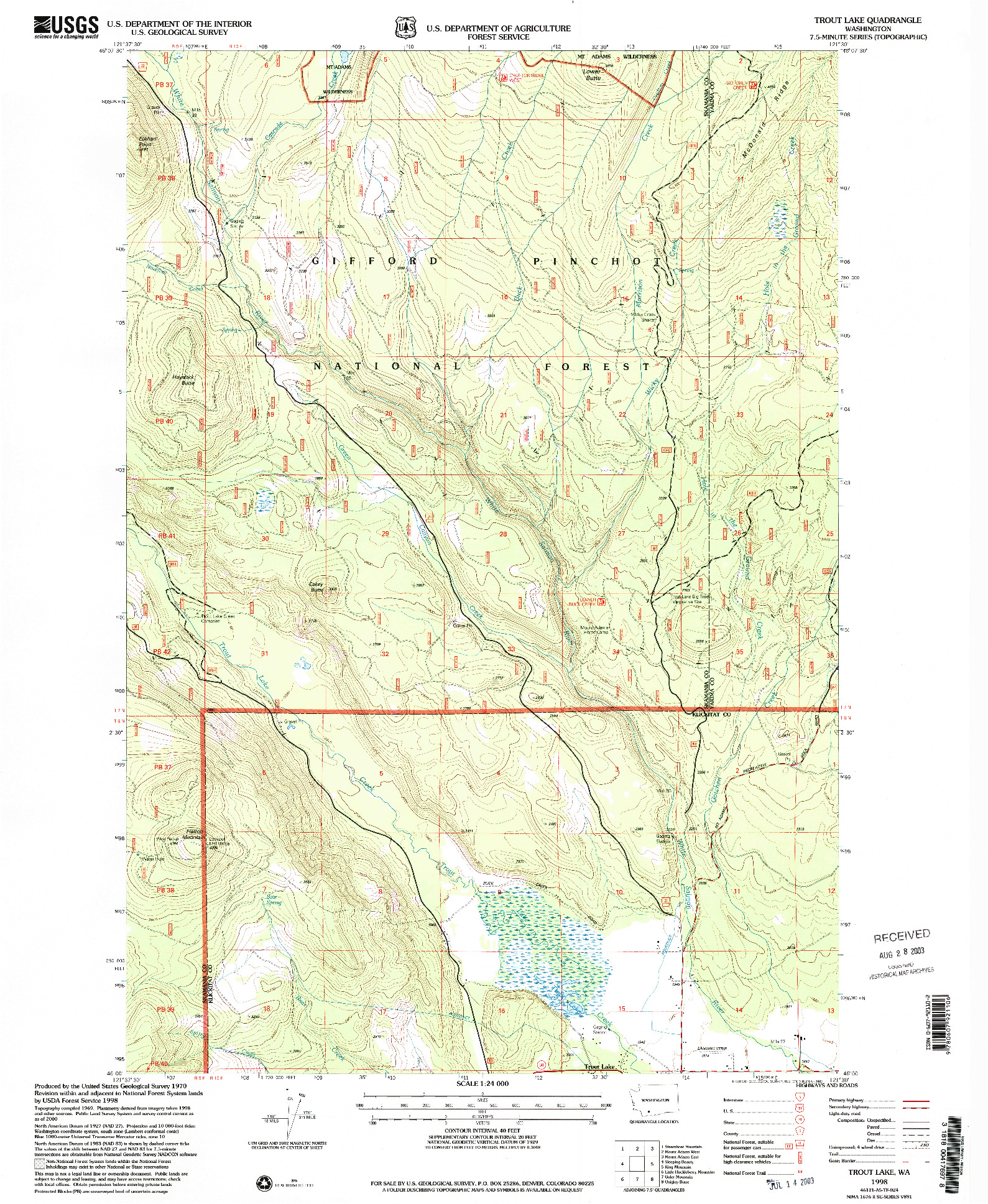 USGS 1:24000-SCALE QUADRANGLE FOR TROUT LAKE, WA 1998