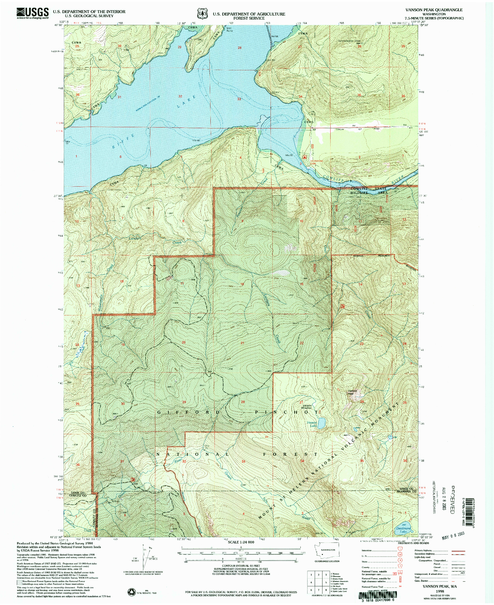 USGS 1:24000-SCALE QUADRANGLE FOR VANSON PEAK, WA 1998