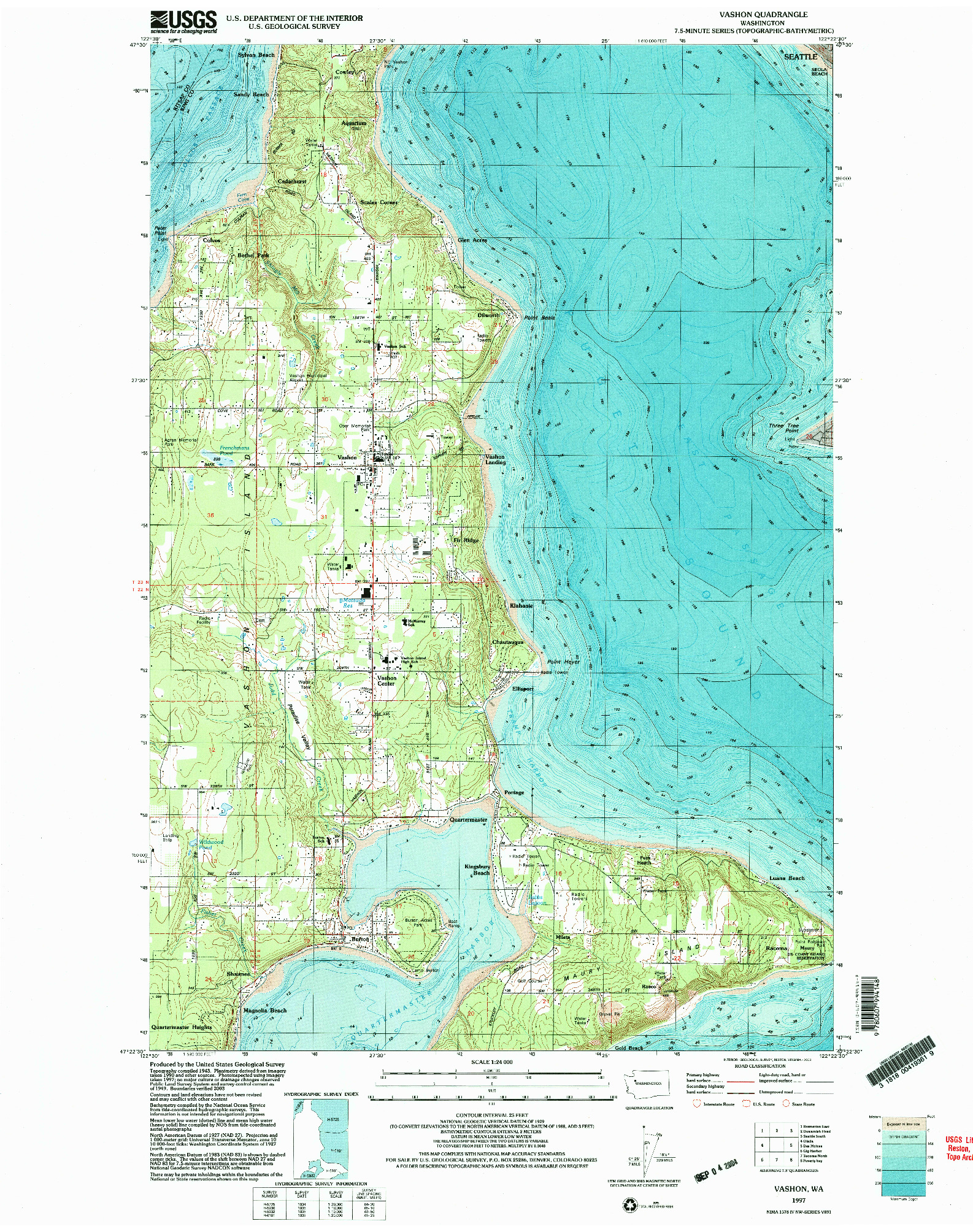 USGS 1:24000-SCALE QUADRANGLE FOR VASHON, WA 1997