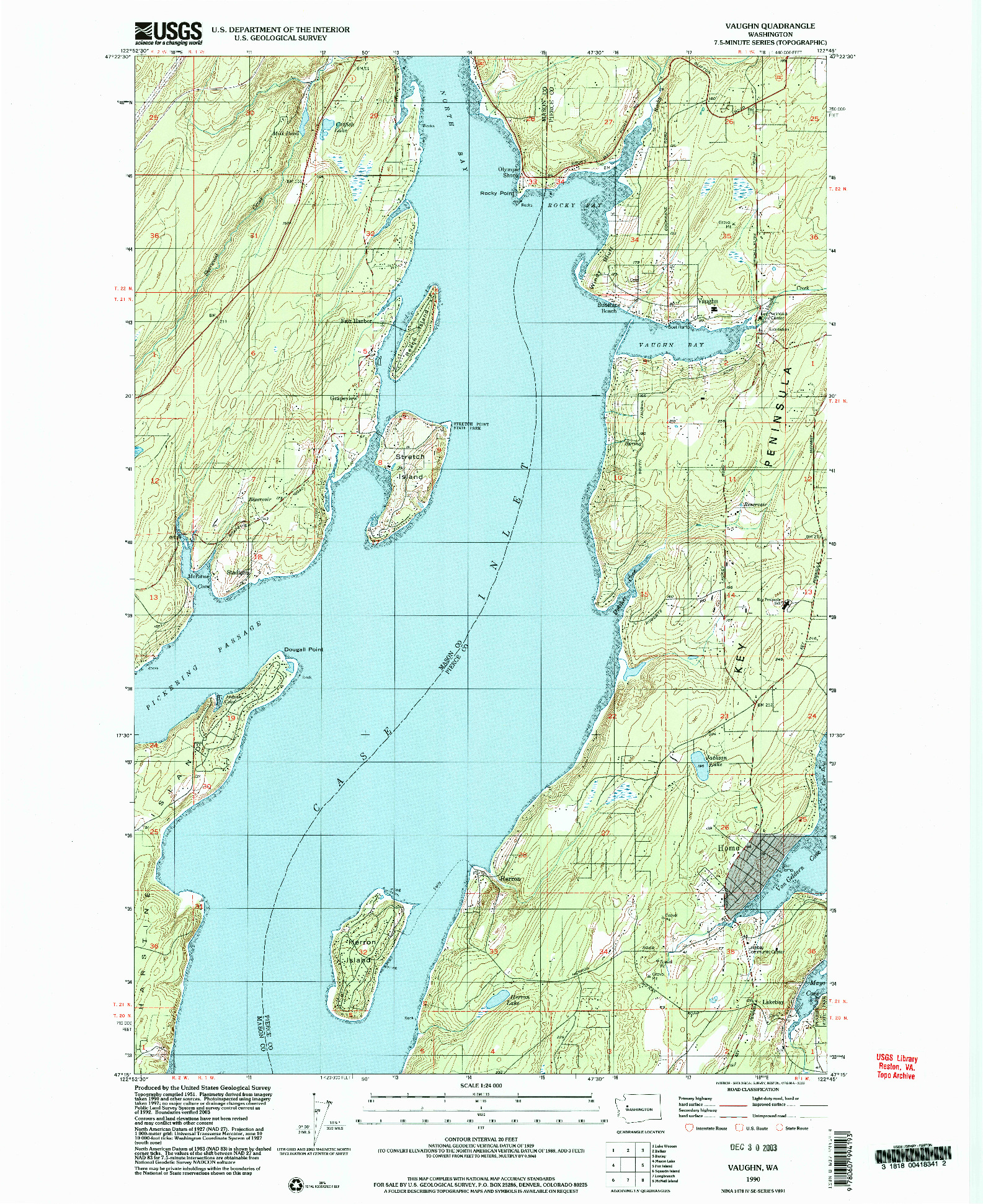 USGS 1:24000-SCALE QUADRANGLE FOR VAUGHN, WA 1990
