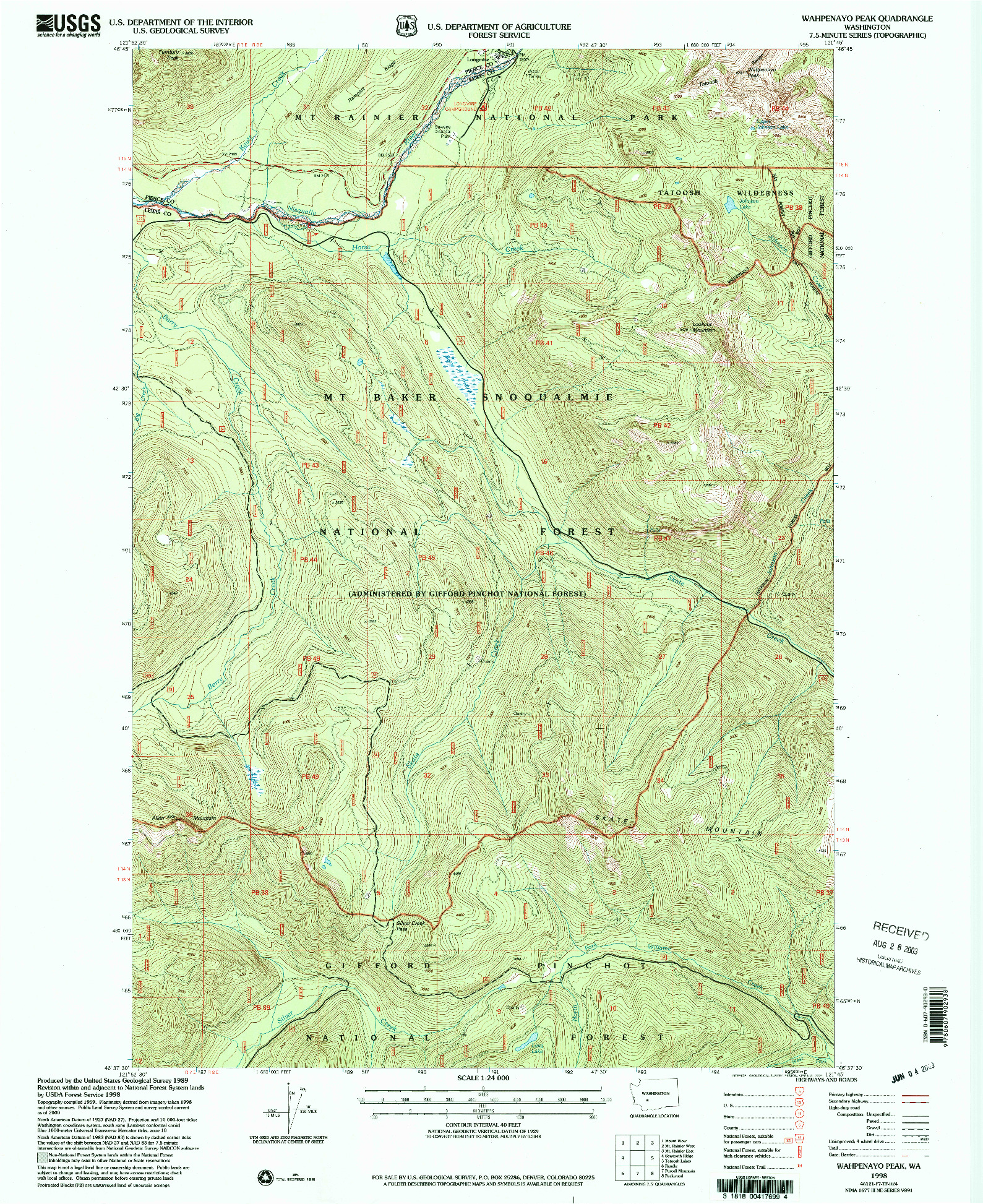 USGS 1:24000-SCALE QUADRANGLE FOR WAHPENAYO PEAK, WA 1998
